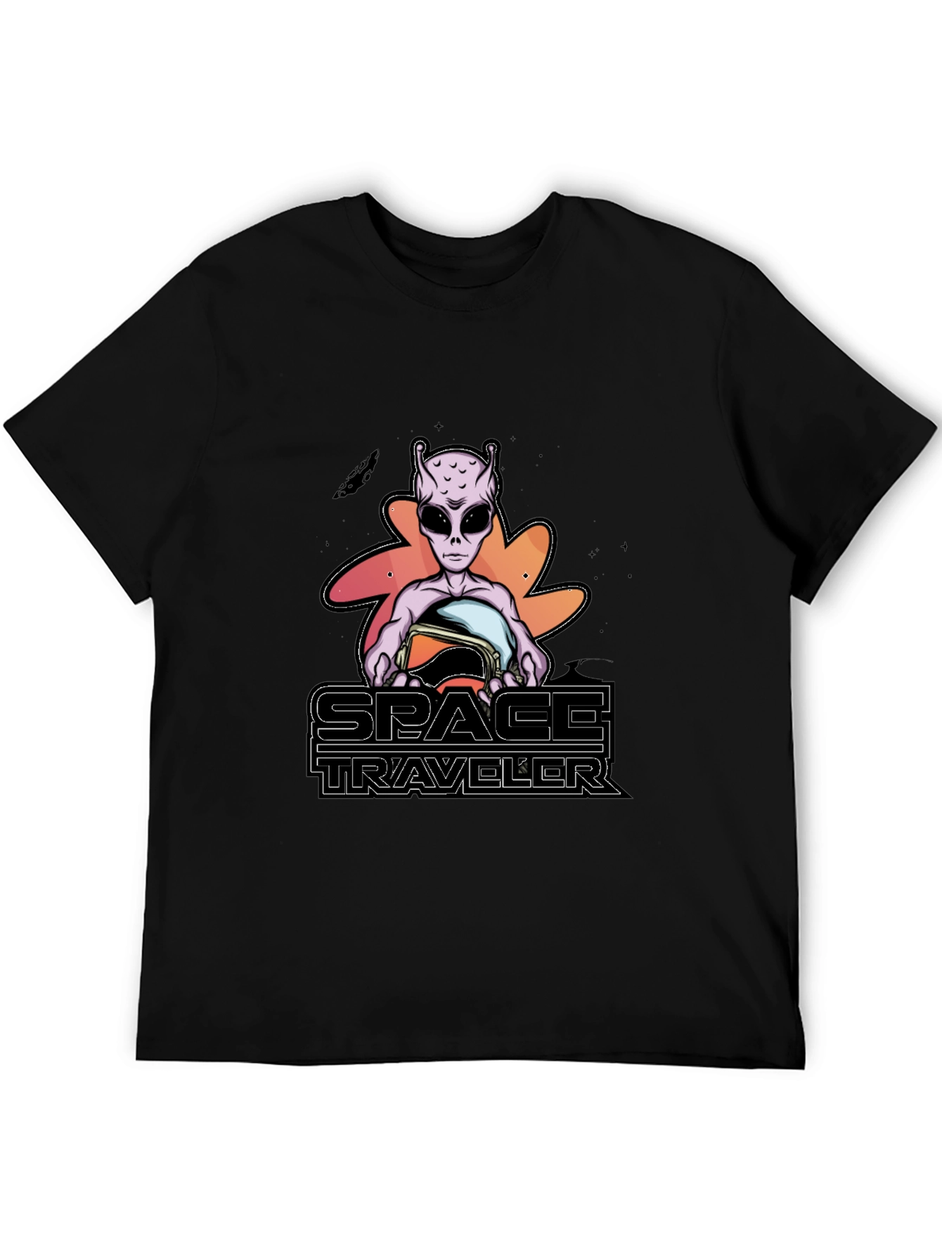 Black Space Traveler Alien Graphic T-Shirt view 5