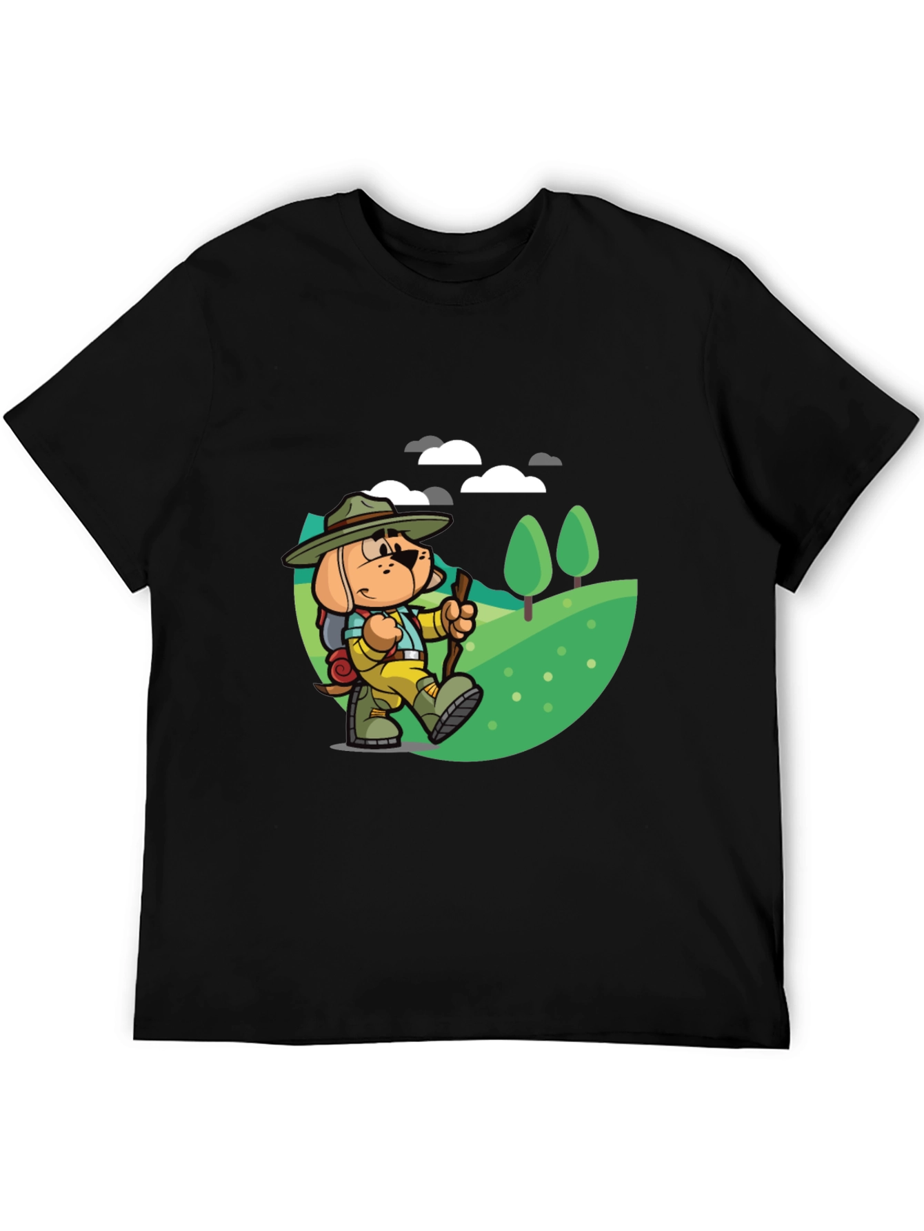 Black Cartoon Dog Hiking T-Shirt view 5