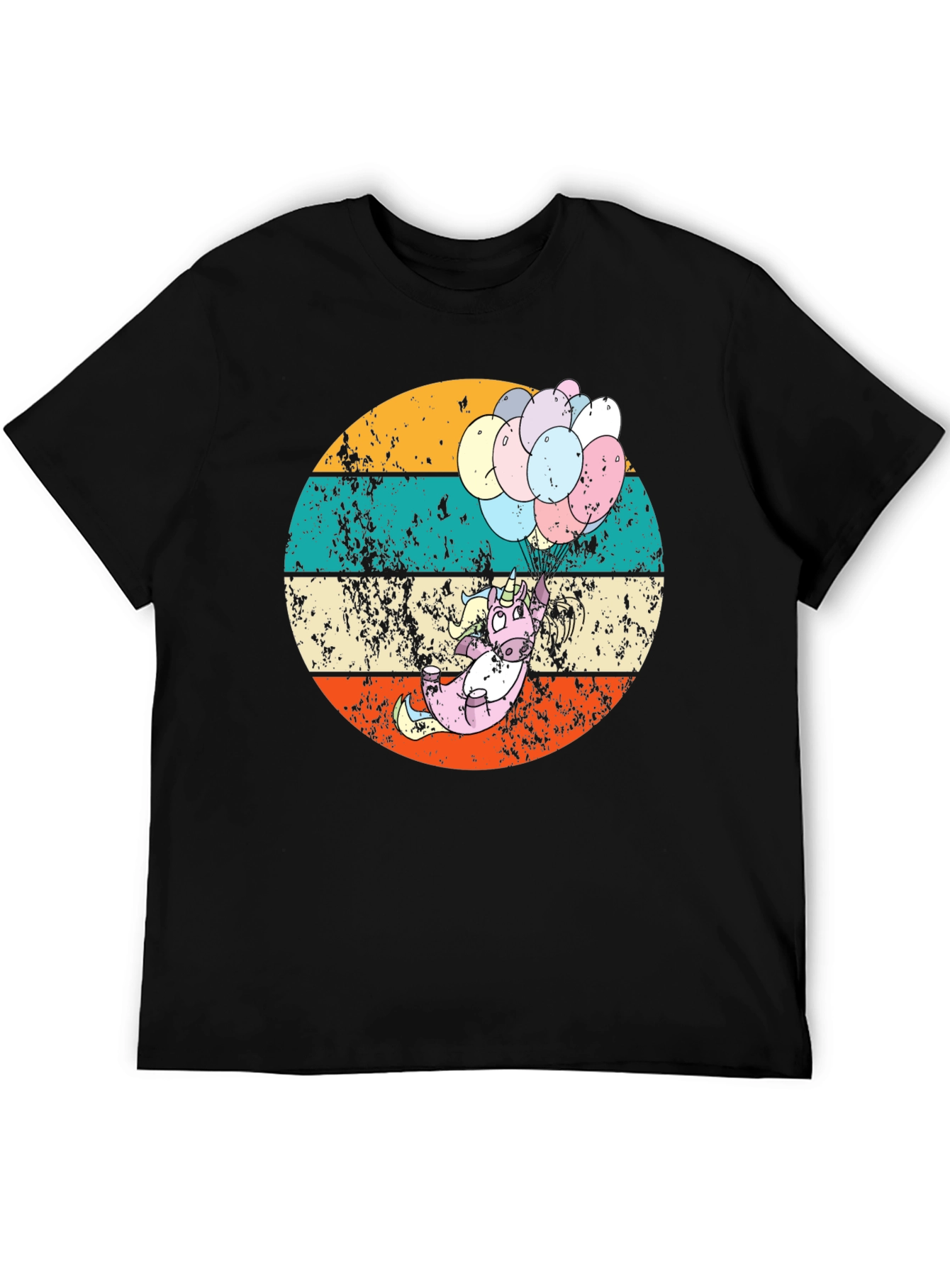 Black Retro Unicorn Balloons Graphic Tee view 5