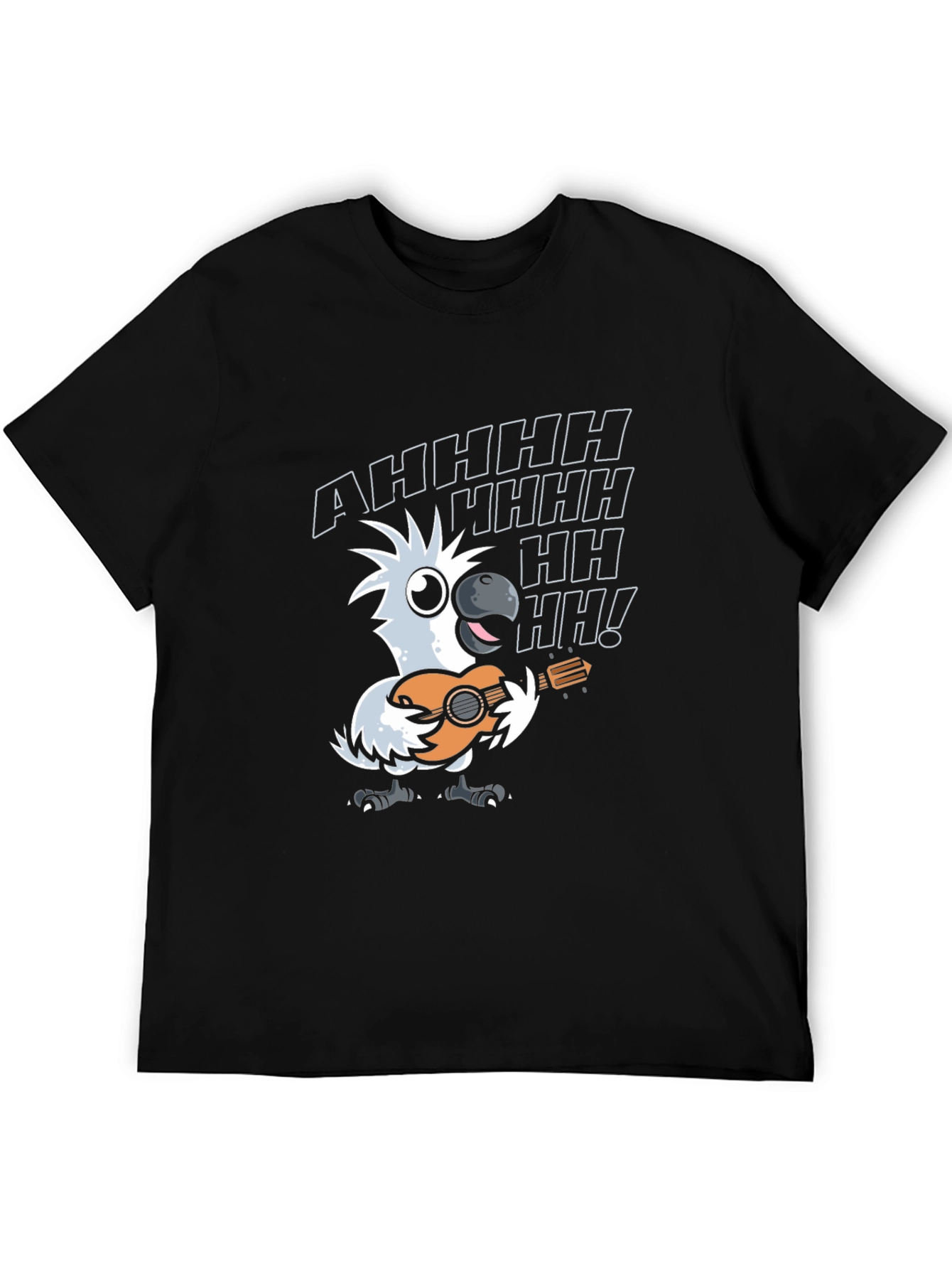 Black Parrot Guitar Player T-Shirt - Black Cotton Tee view 5