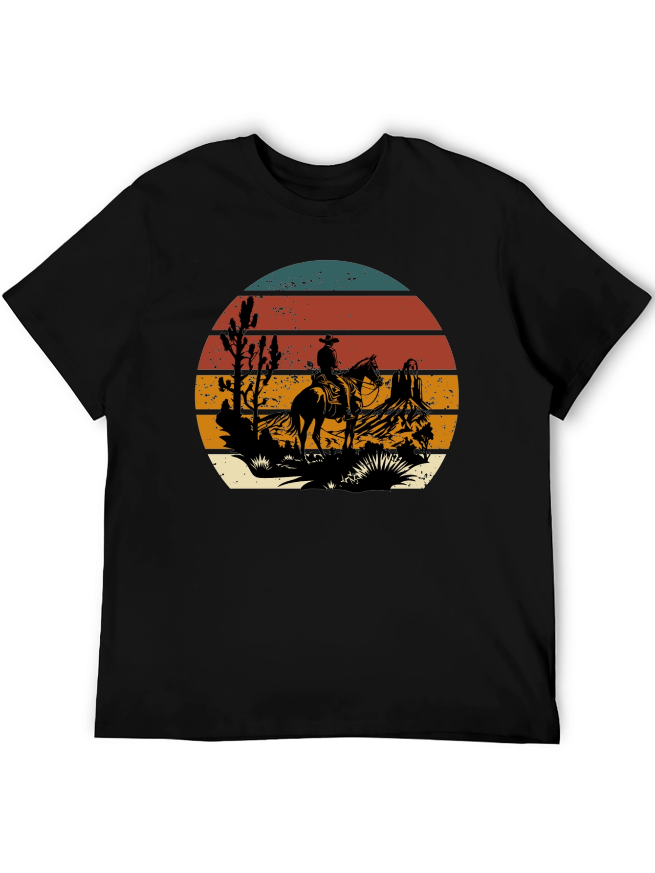Black Western Cowboy Sunset Graphic T-Shirt view 5