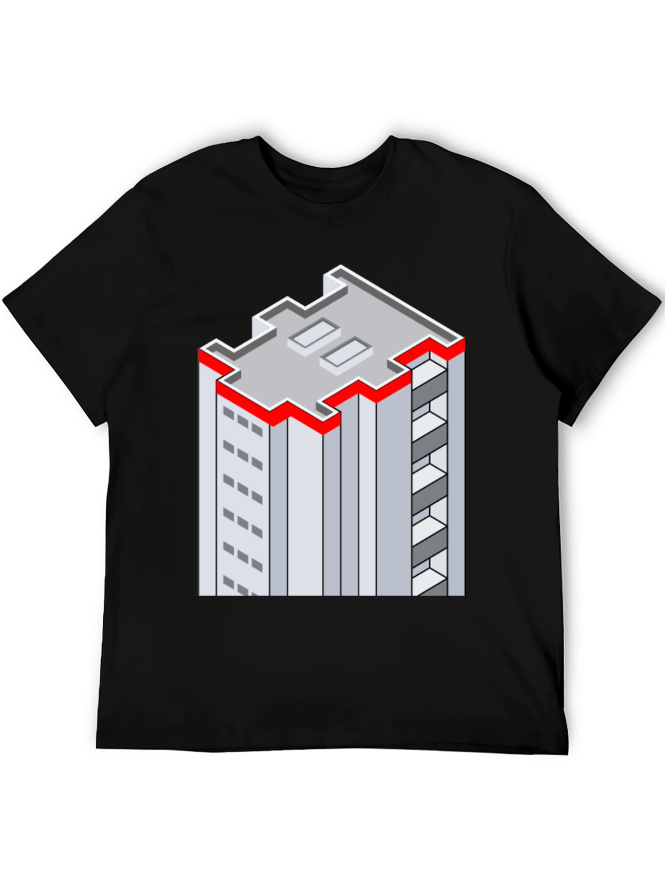 Black Isometric Building Graphic Tee - Unique Style view 5
