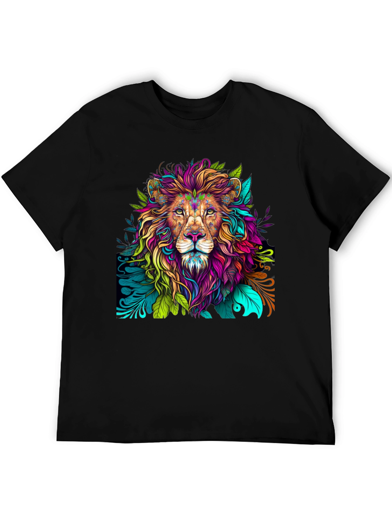 Black Colorful Lion Graphic Tee - Bold Style view 5