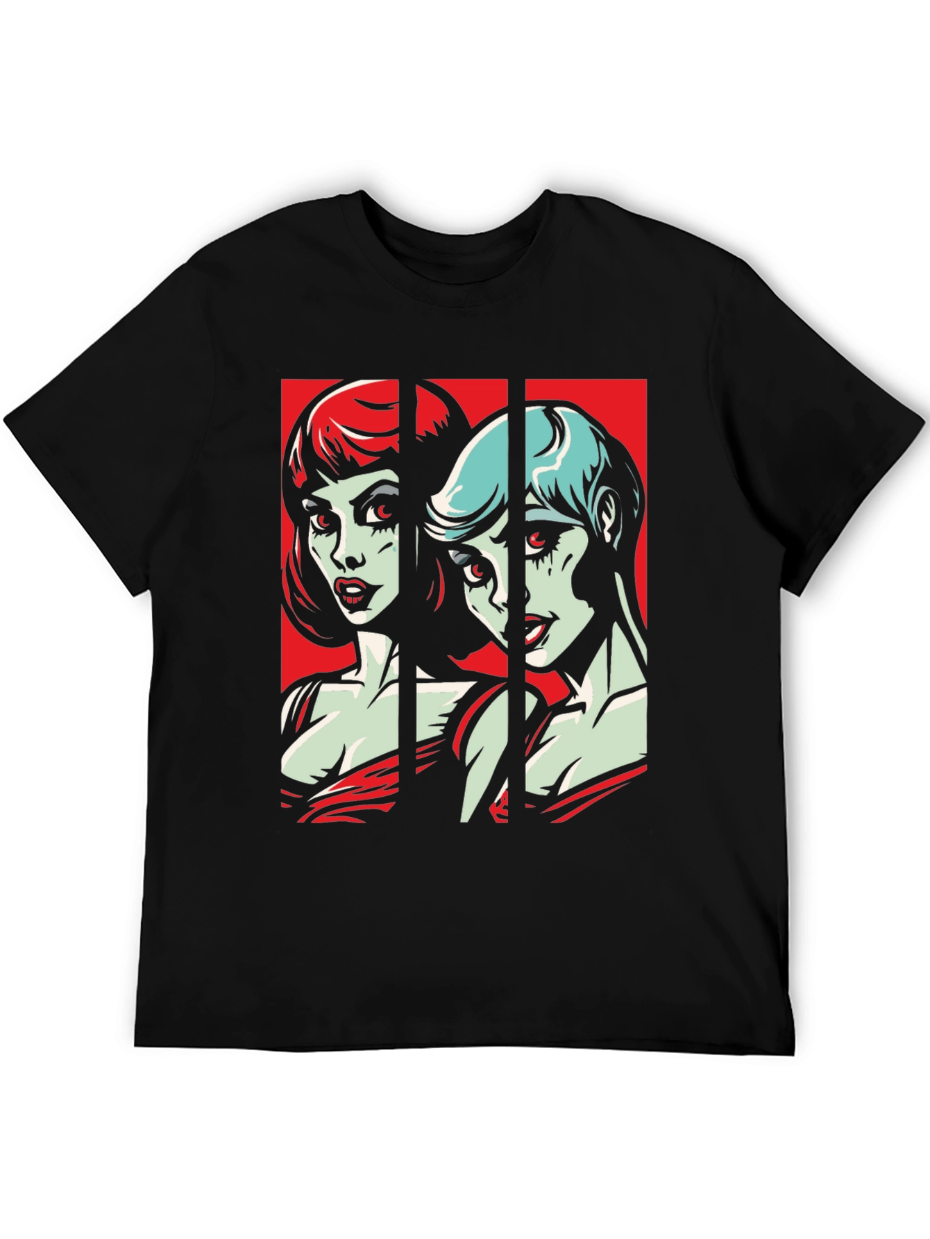 Black Retro Pop Art Vampire Women Black T-Shirt view 5