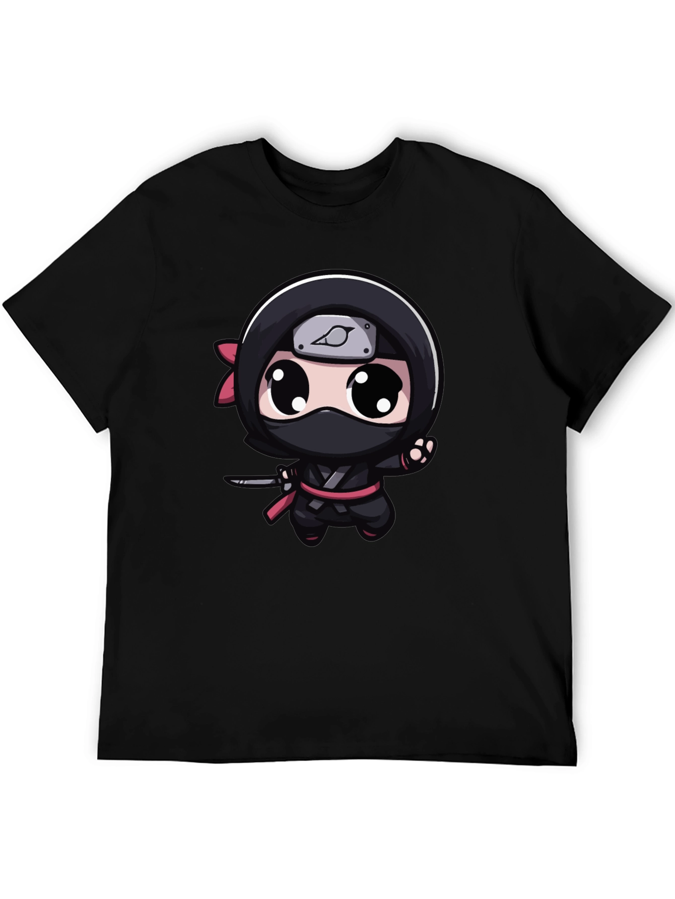 Black Kawaii Ninja Graphic Tee - Black Cotton Blend view 5