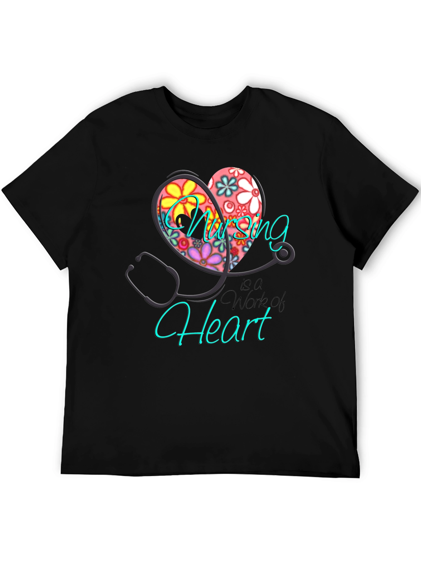 Black Nursing is a Work of Heart T-Shirt view 5