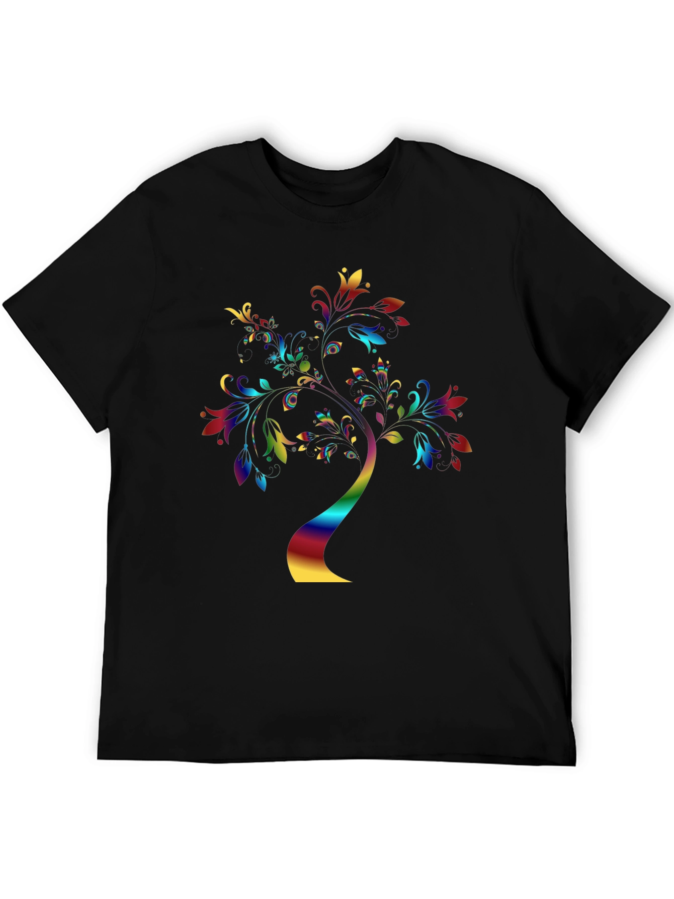 Black Rainbow Tree Graphic Tee - Stylish Black T-Shirt view 5