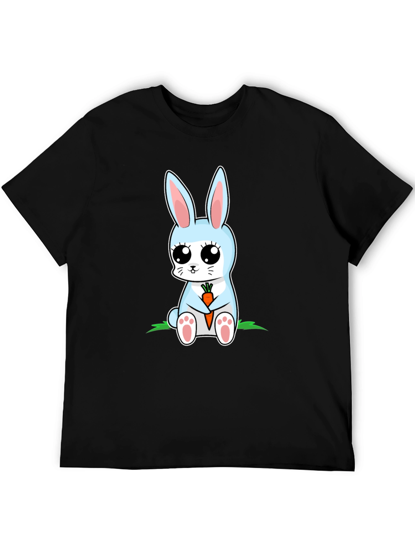 Black Cute Bunny Holding Carrot Graphic T-Shirt view 5