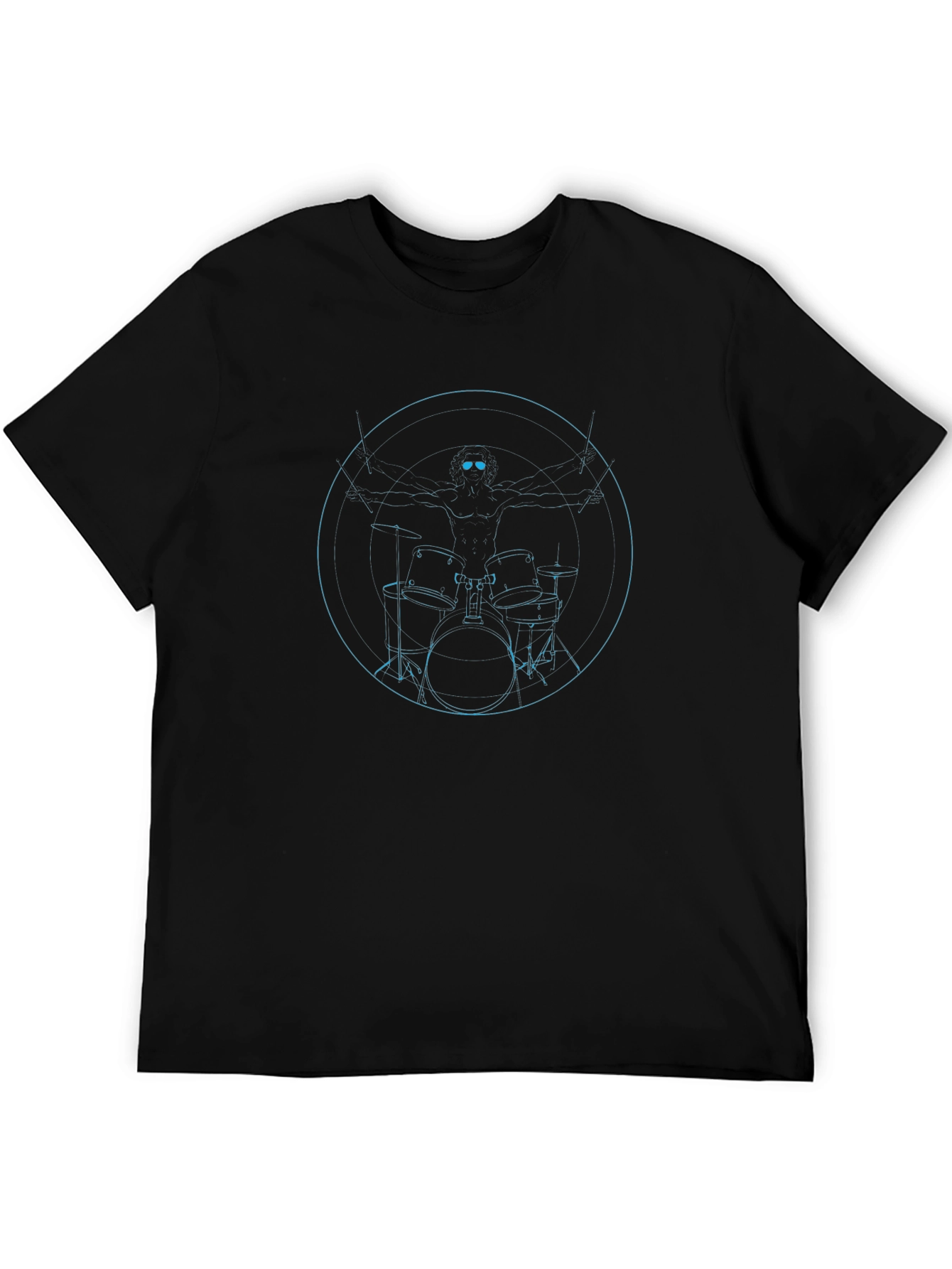 Black Vitruvian Drummer Black T-Shirt view 5