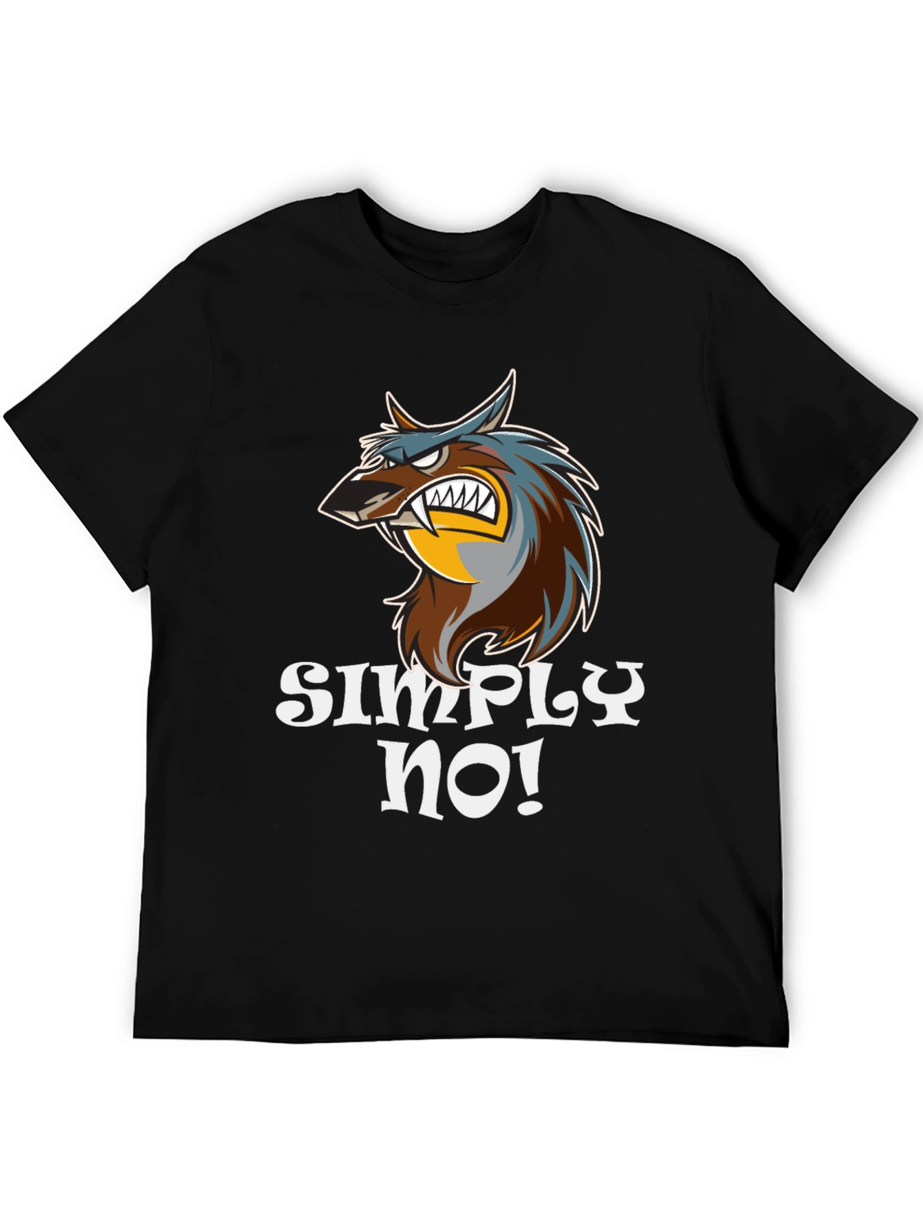 Black Simply No! Graphic Tee - Angry Wolf Design view 5