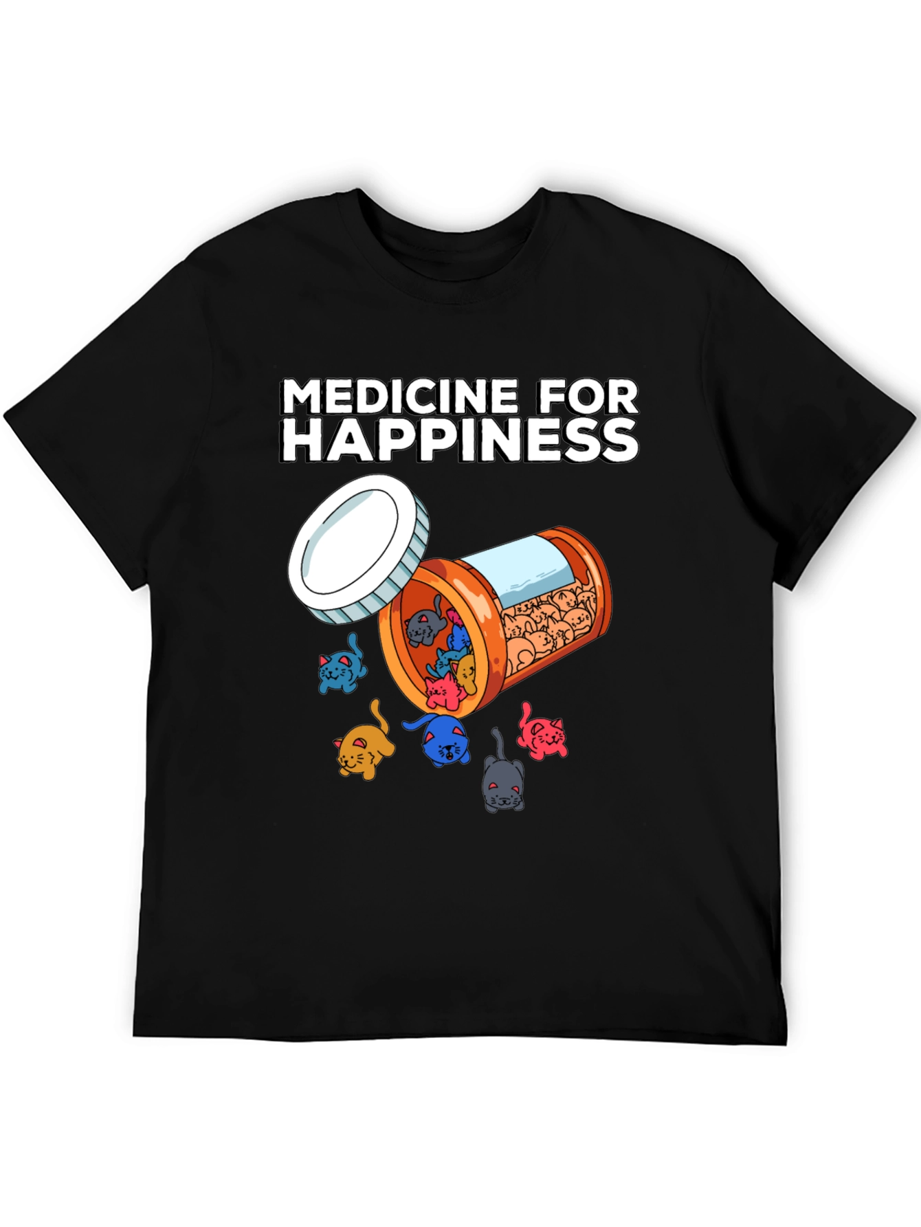 Black Medicine For Happiness Cat Lover T-Shirt view 5