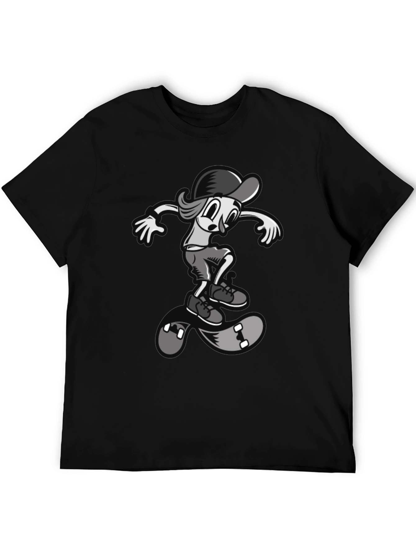 Black Skateboard Cartoon Tee - Cool Graphic Design view 5