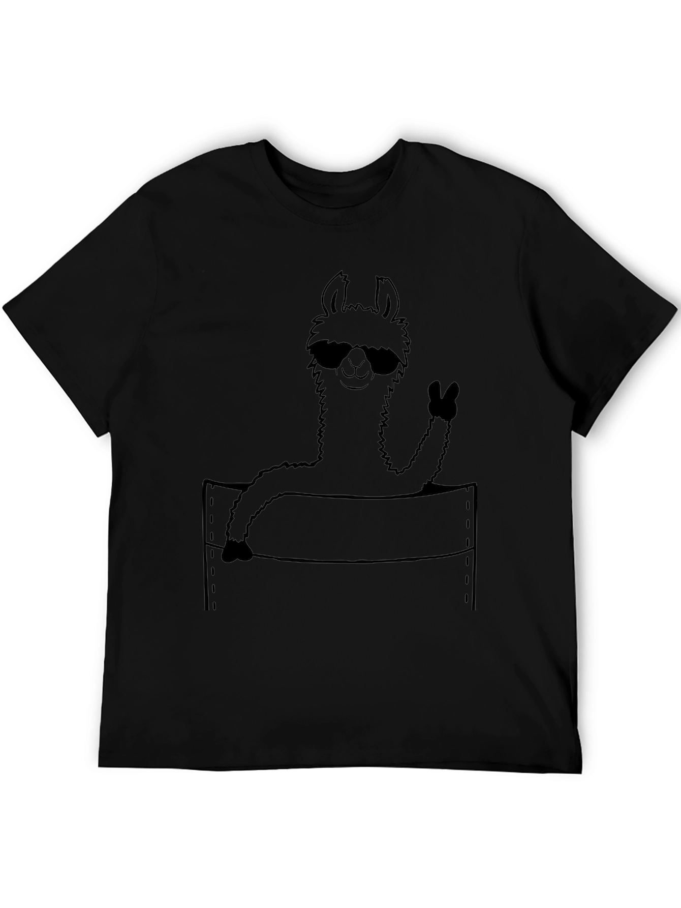 Black Cool Llama Pocket Tee - Fun Graphic T-Shirt view 5