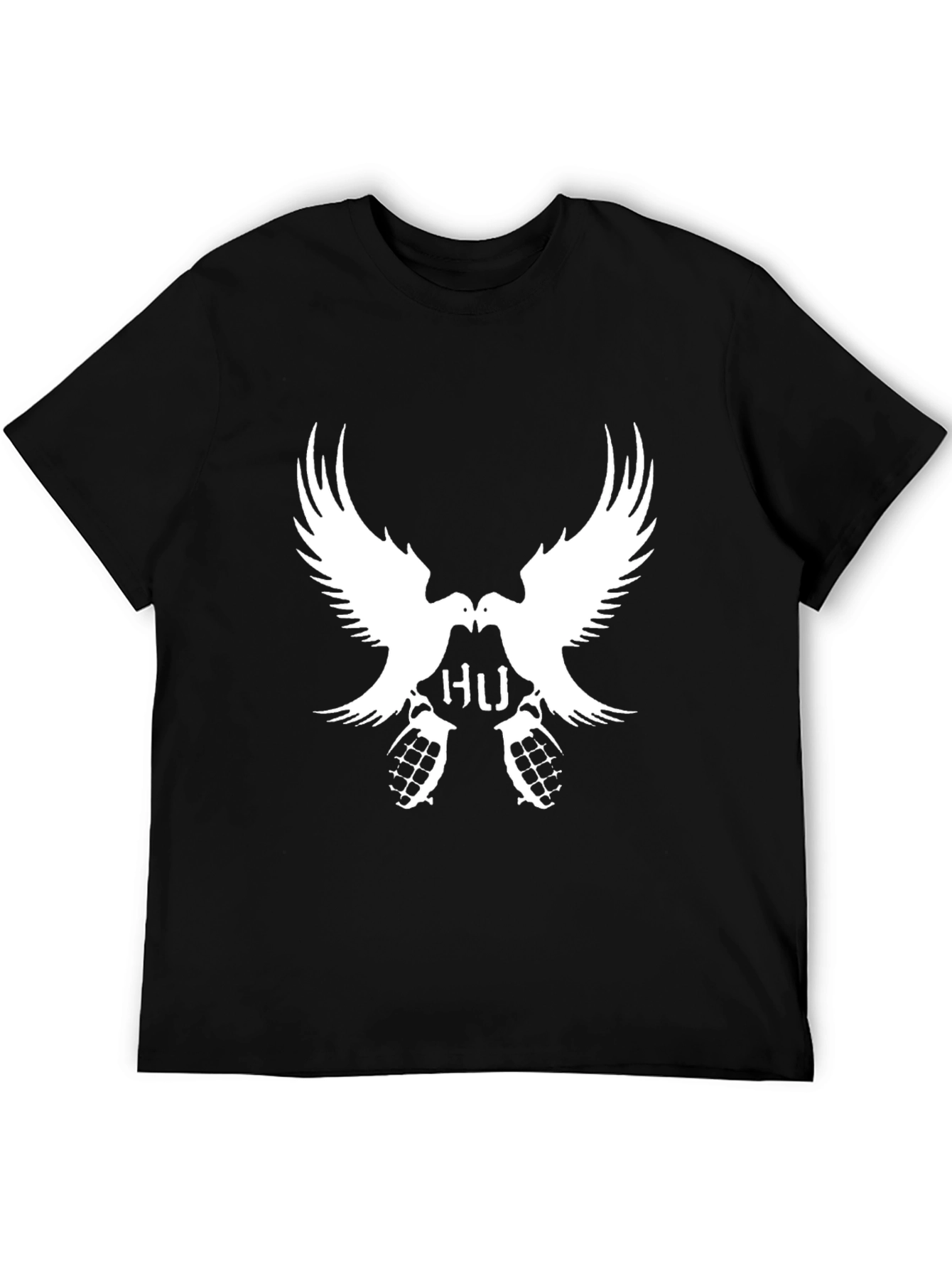 Black Statement Black T-Shirt with Dove & Grenade Design view 5