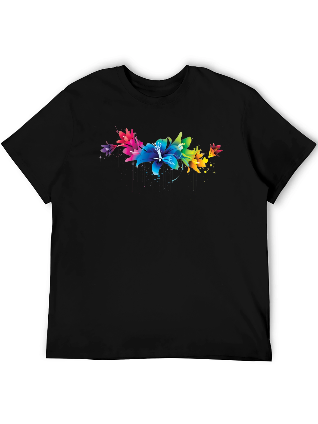Black Rainbow Lily T-Shirt - Vibrant Floral Design view 5