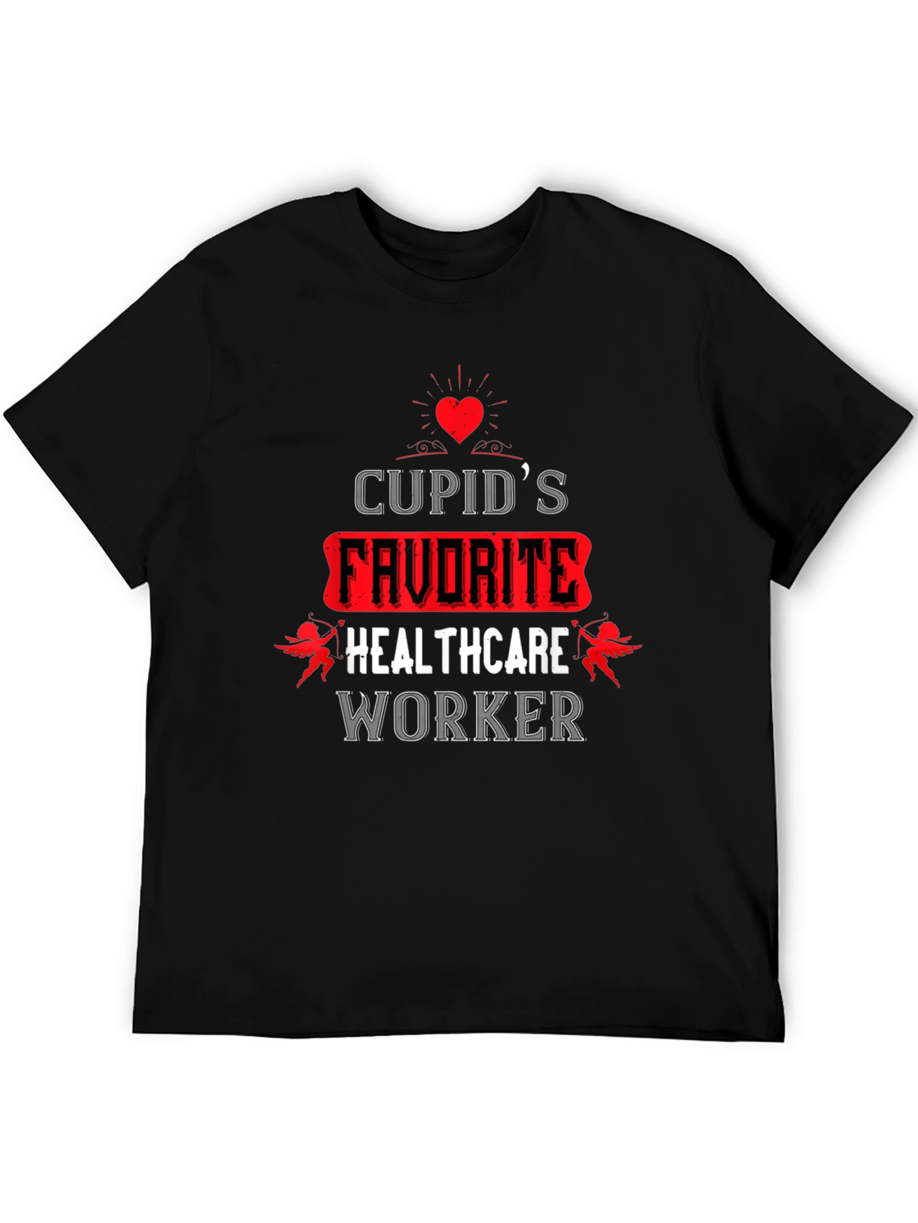 Black Cupid's Favorite Healthcare Worker Black T-Shirt view 5