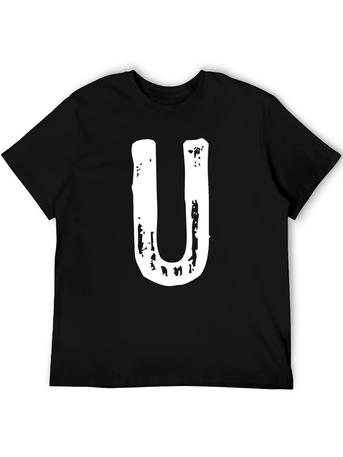 Black Men's Black T-Shirt with White "U" Graphic view 5