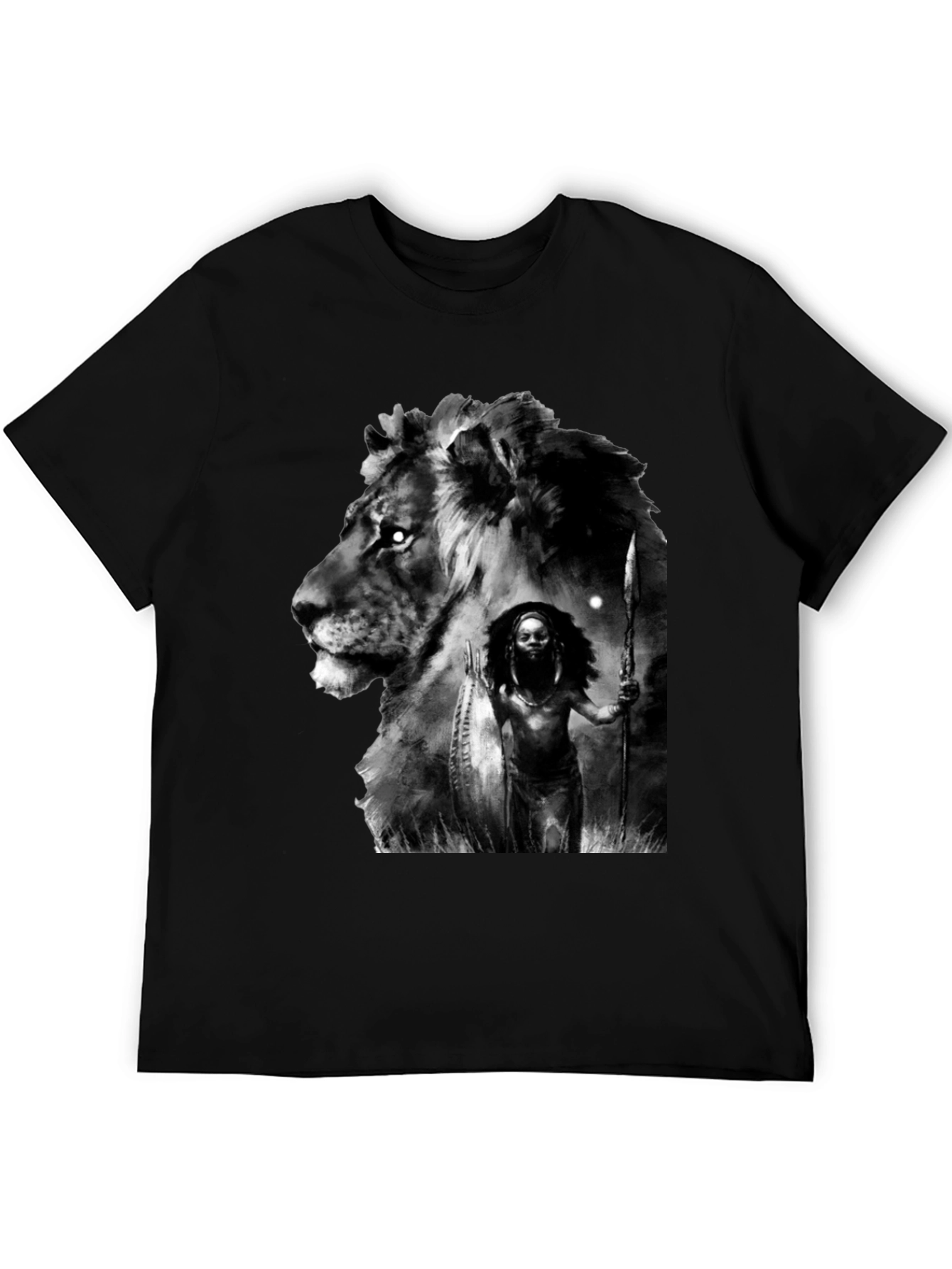Black Lion Warrior Graphic Black T-Shirt view 5