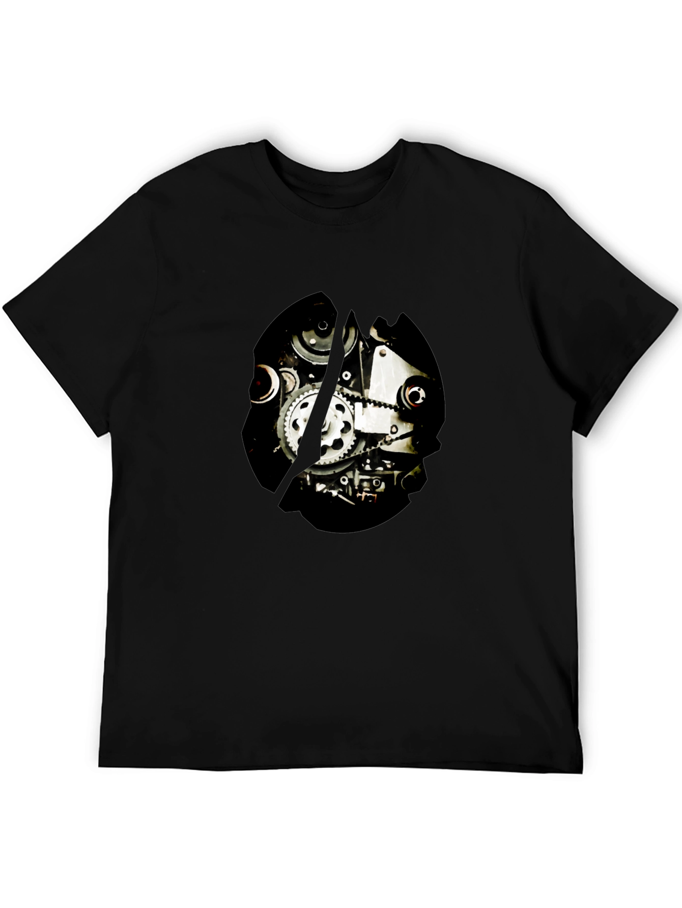 Black Steampunk Gearwork Graphic T-Shirt - Black Cotton Tee view 5