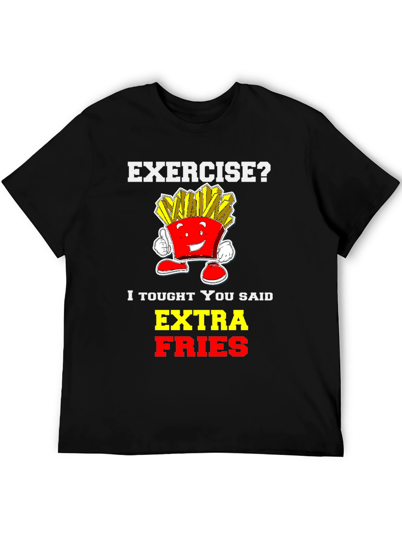 Black Funny Extra Fries Graphic T-Shirt view 5