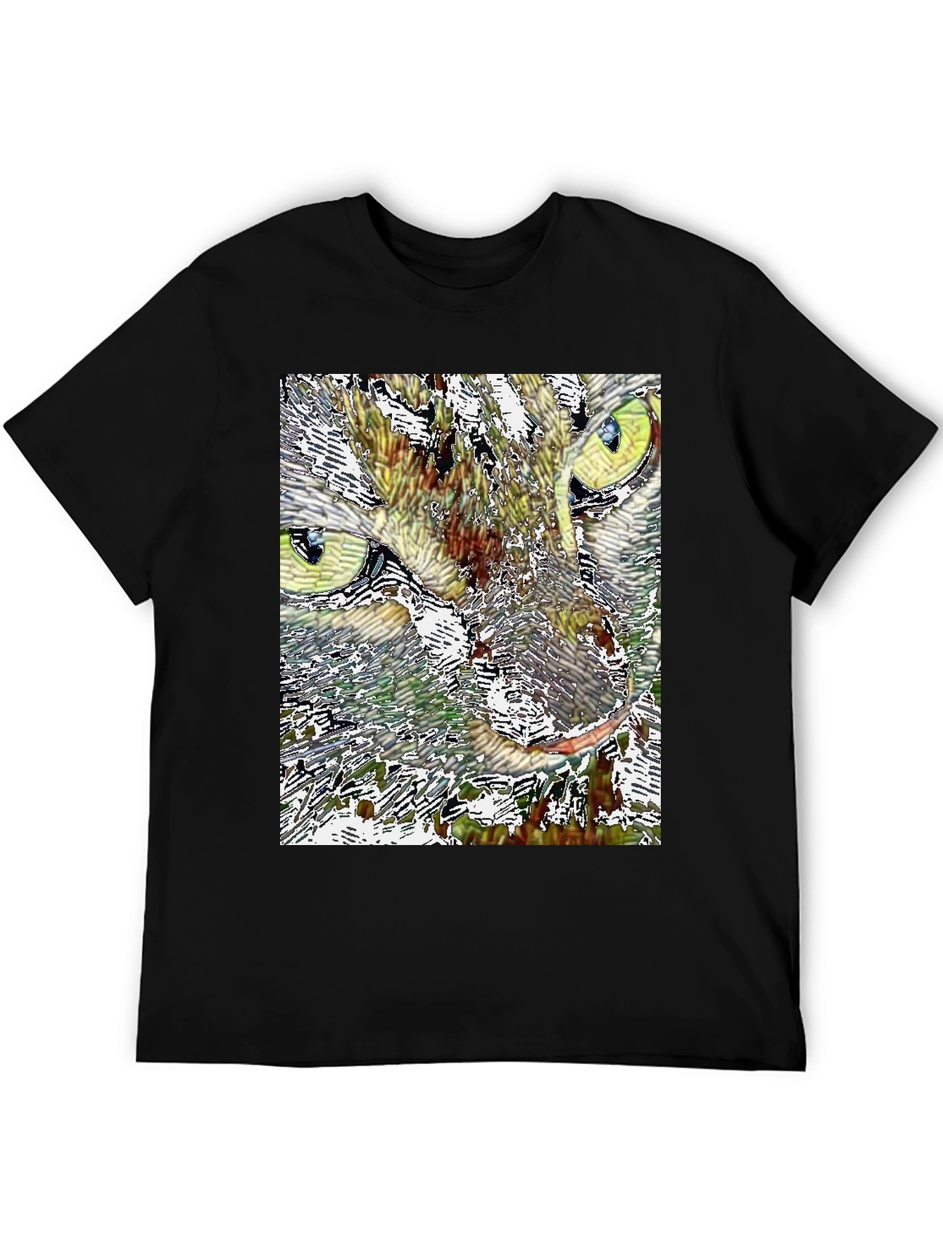 Black Abstract Cat Face Graphic Print Black T-Shirt view 5