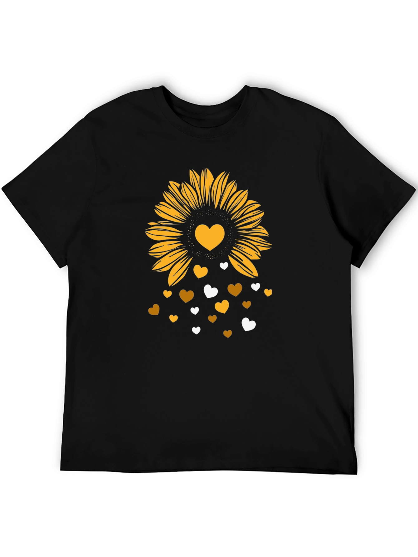 Black Sunflower Heart Graphic Tee - Stylish Men's Black T-Shirt view 5