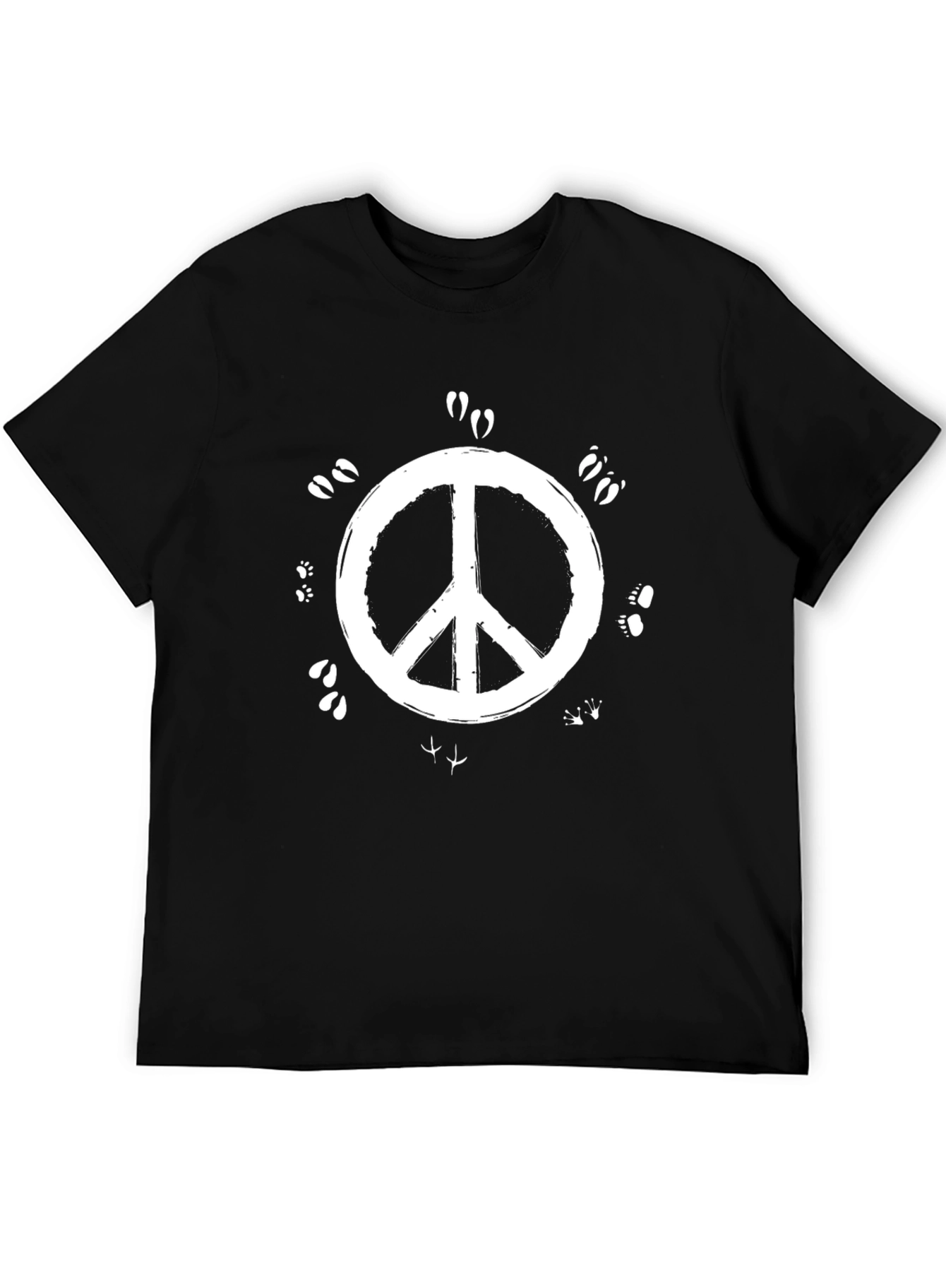 Black Peace Sign Nature Animal Track T-Shirt view 5