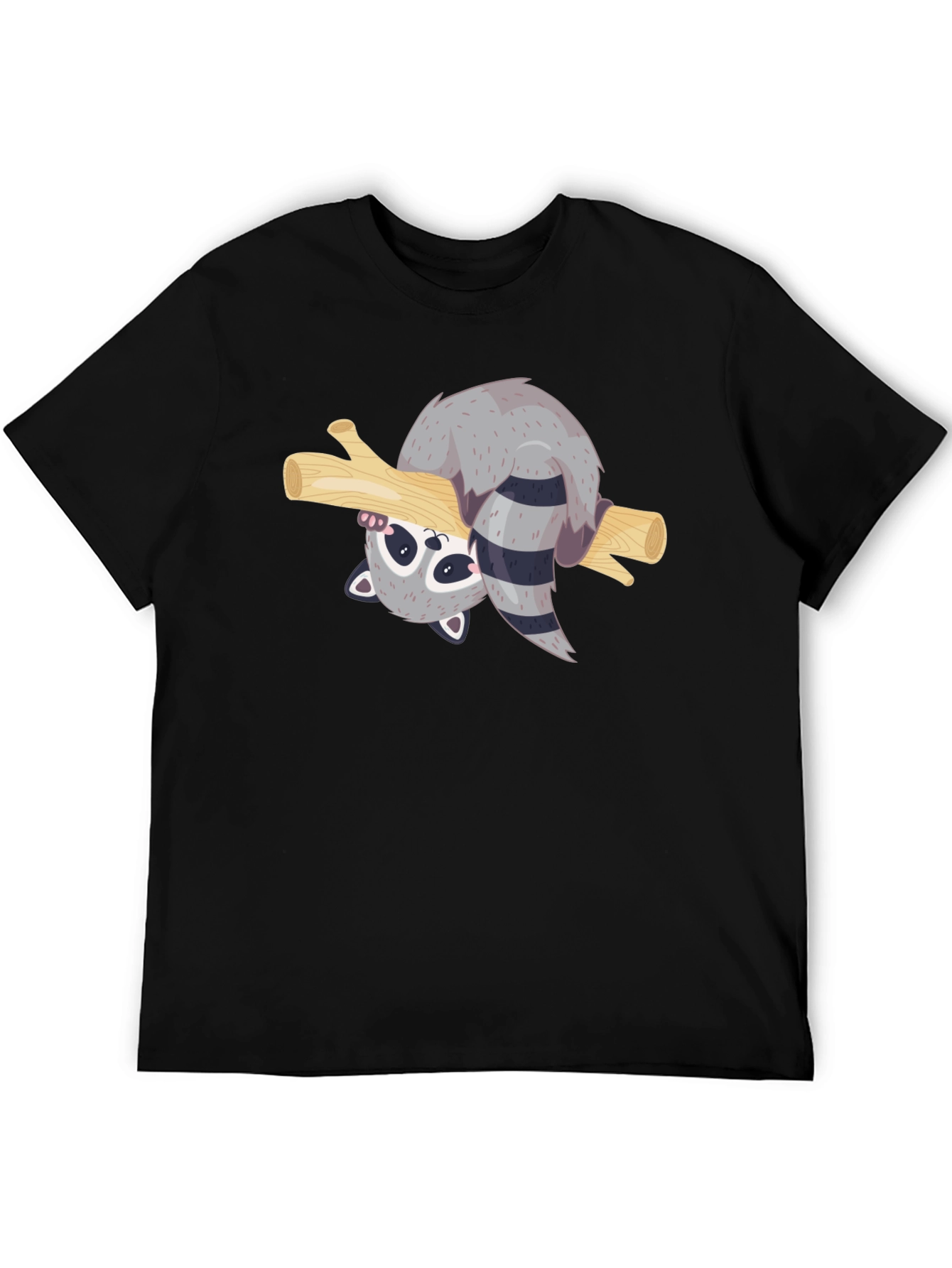 Black Cute Raccoon on Branch Black T-Shirt view 5