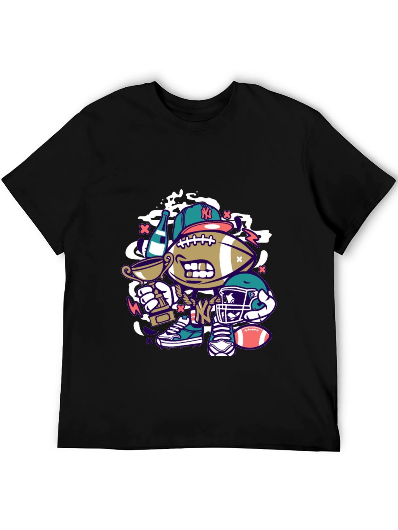 Black Cartoon Football Graphic Tee view 5