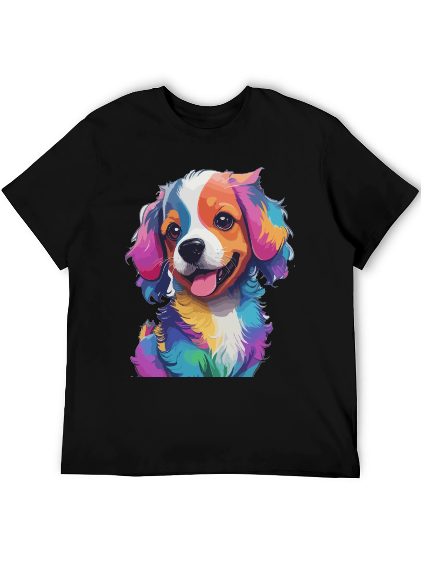 Black Colorful Dog Graphic Tee - Men's Black T-Shirt view 5