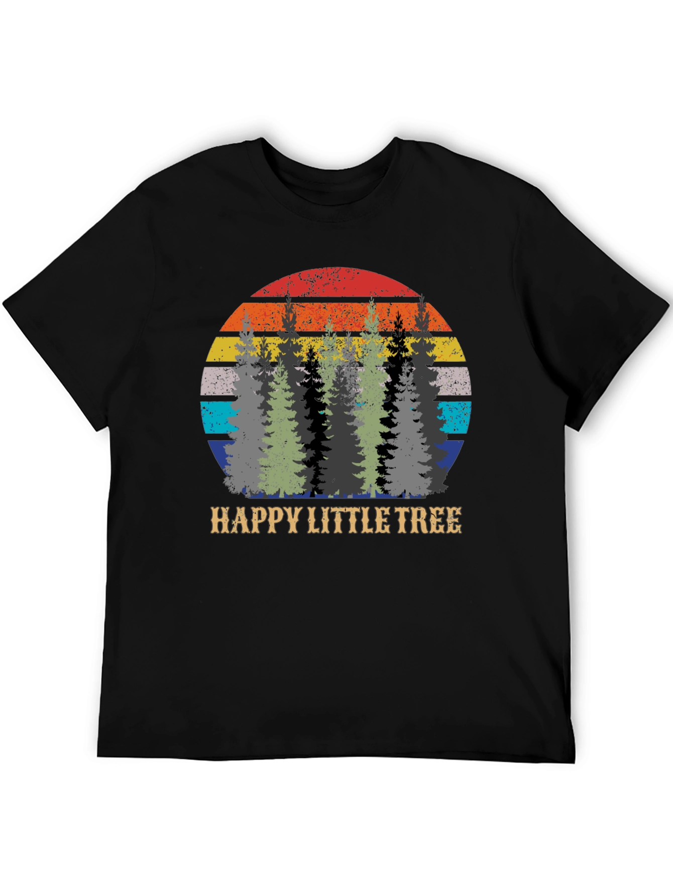 Black Happy Little Tree Retro Sunset Graphic Tee view 5