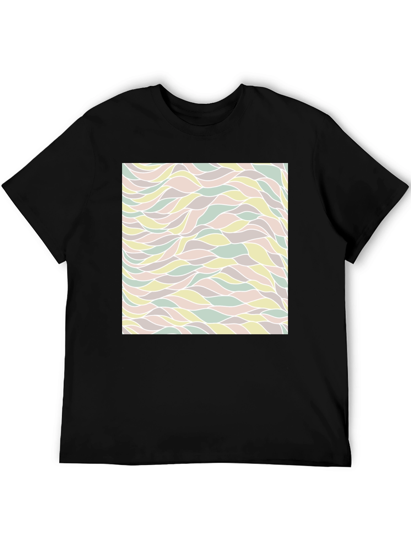 Black Abstract Wave Pattern Black T-Shirt view 5