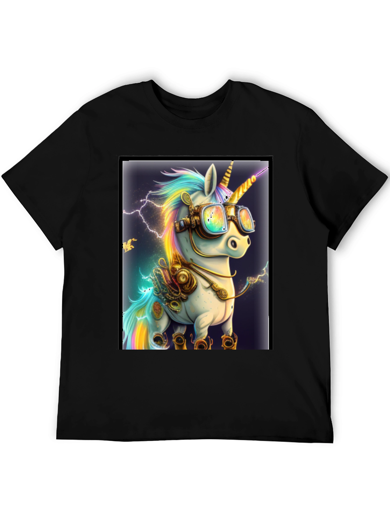 Black Steampunk Unicorn Graphic T-Shirt view 5