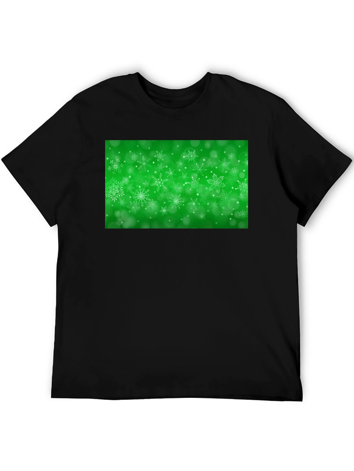 Black Snowflake Festive Green Holiday T-Shirt view 5