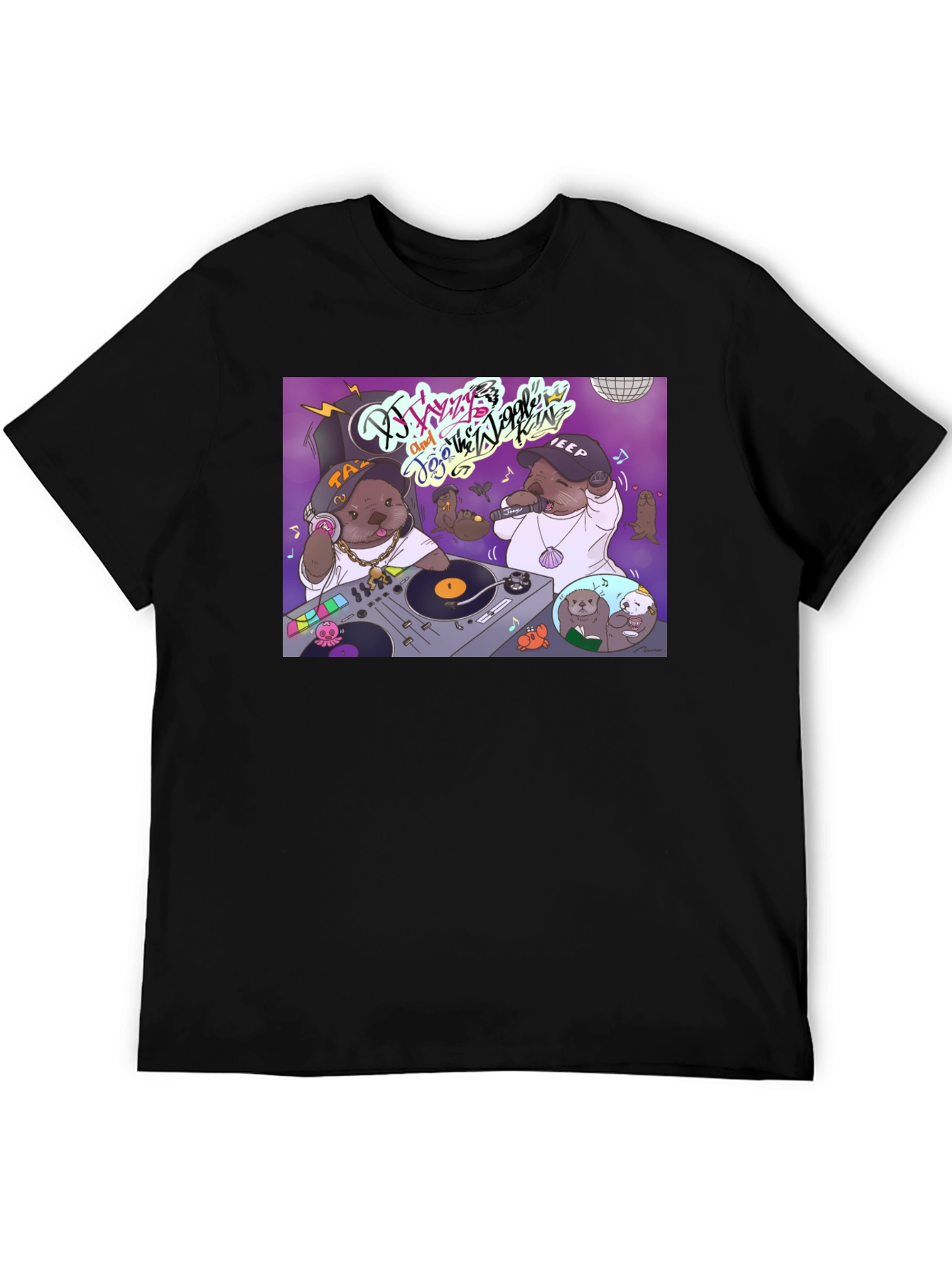 Black DJ Otter Hip Hop Graphic T-Shirt view 5