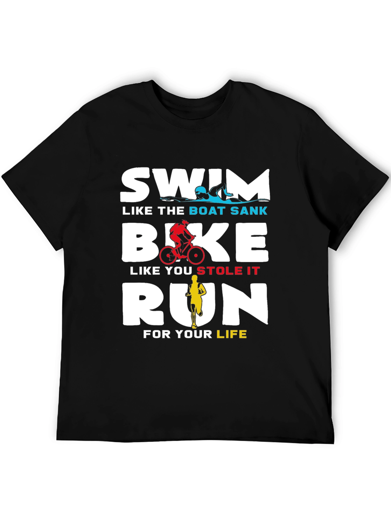 Black Swim Bike Run T-Shirt - Triathlon Training Tee view 5