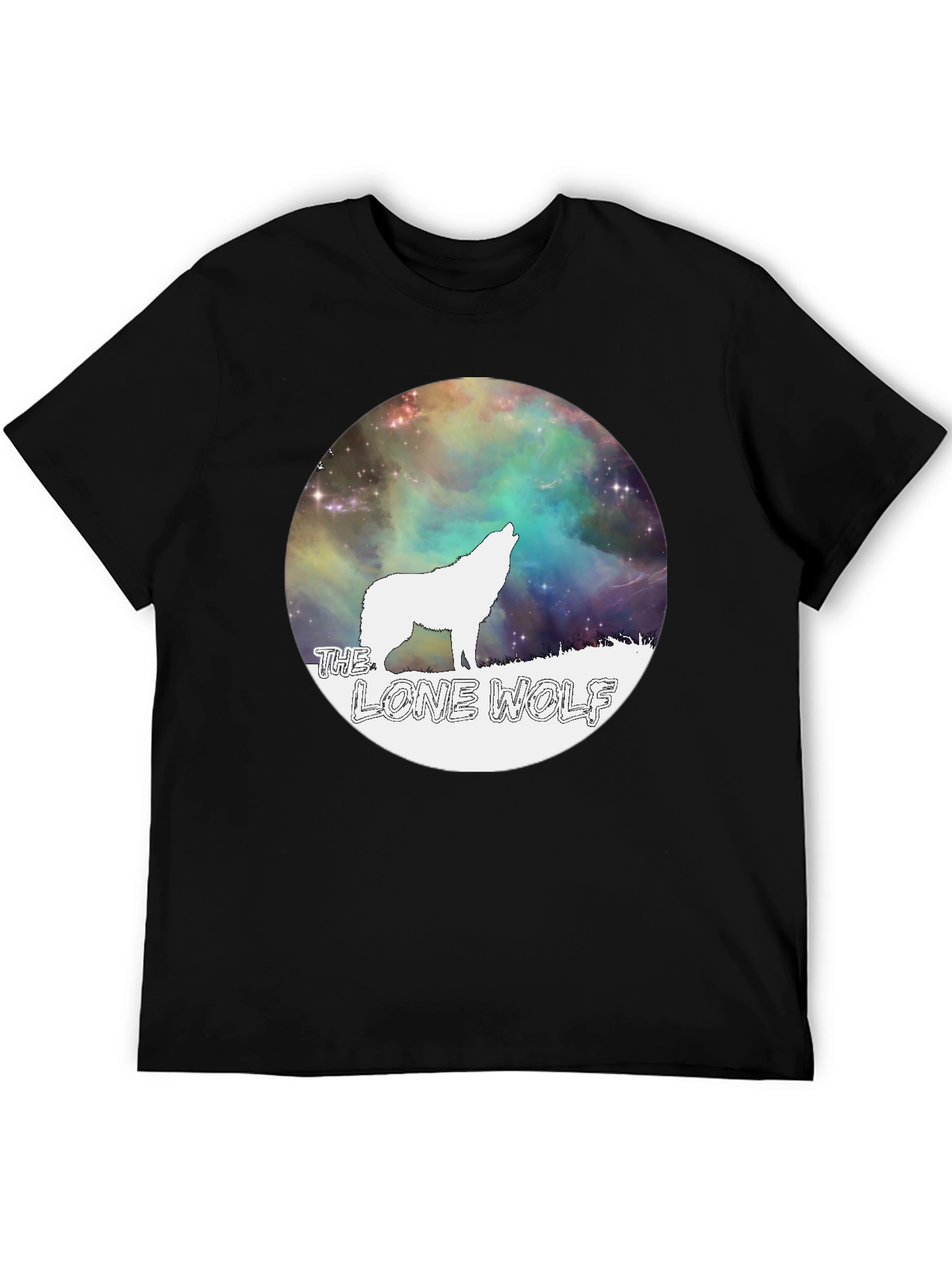 Black Lone Wolf Graphic Tee - Galaxy Design Black T-Shirt view 5