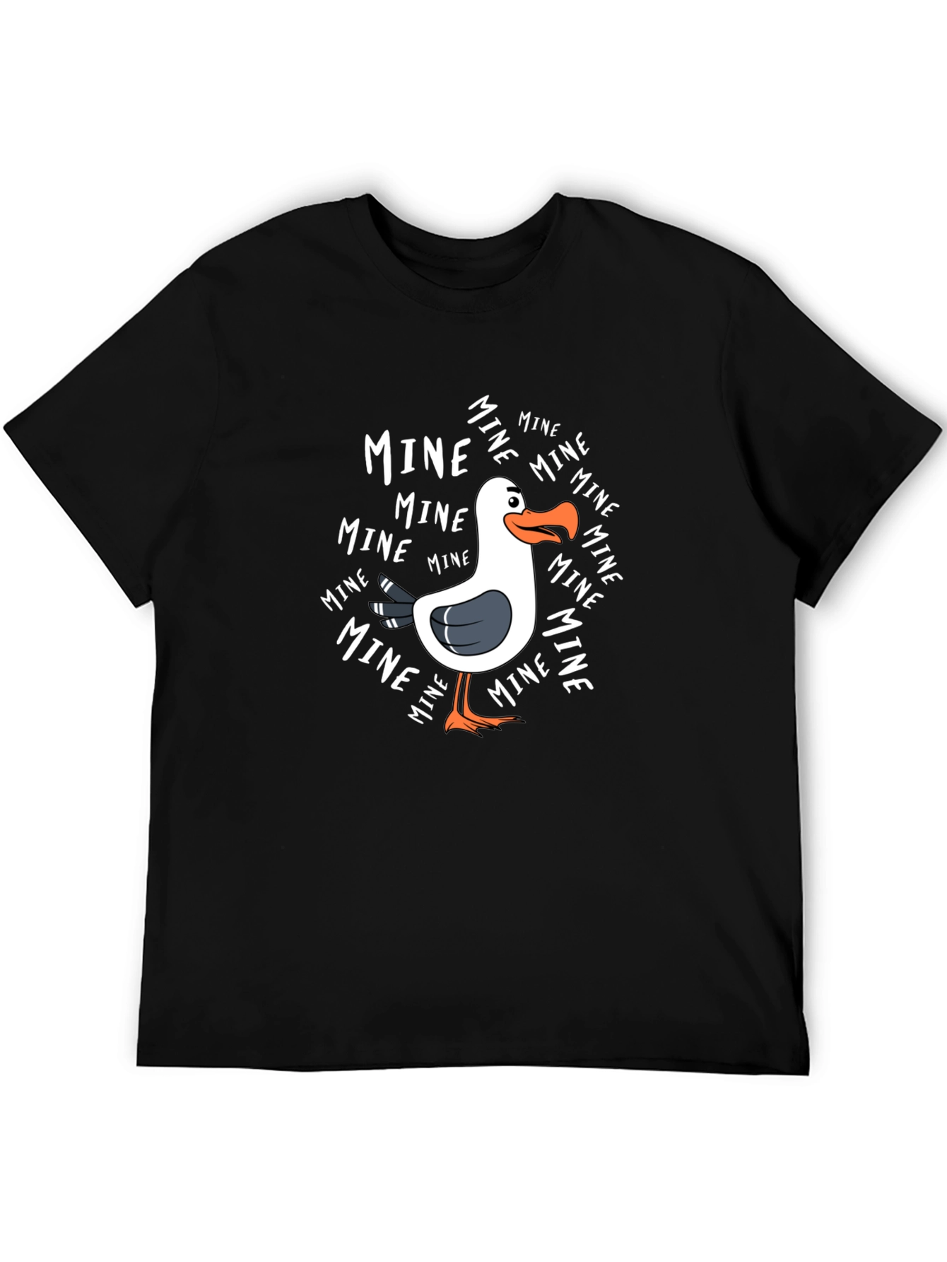 Black MINE Seagull Cartoon Black T-Shirt view 5