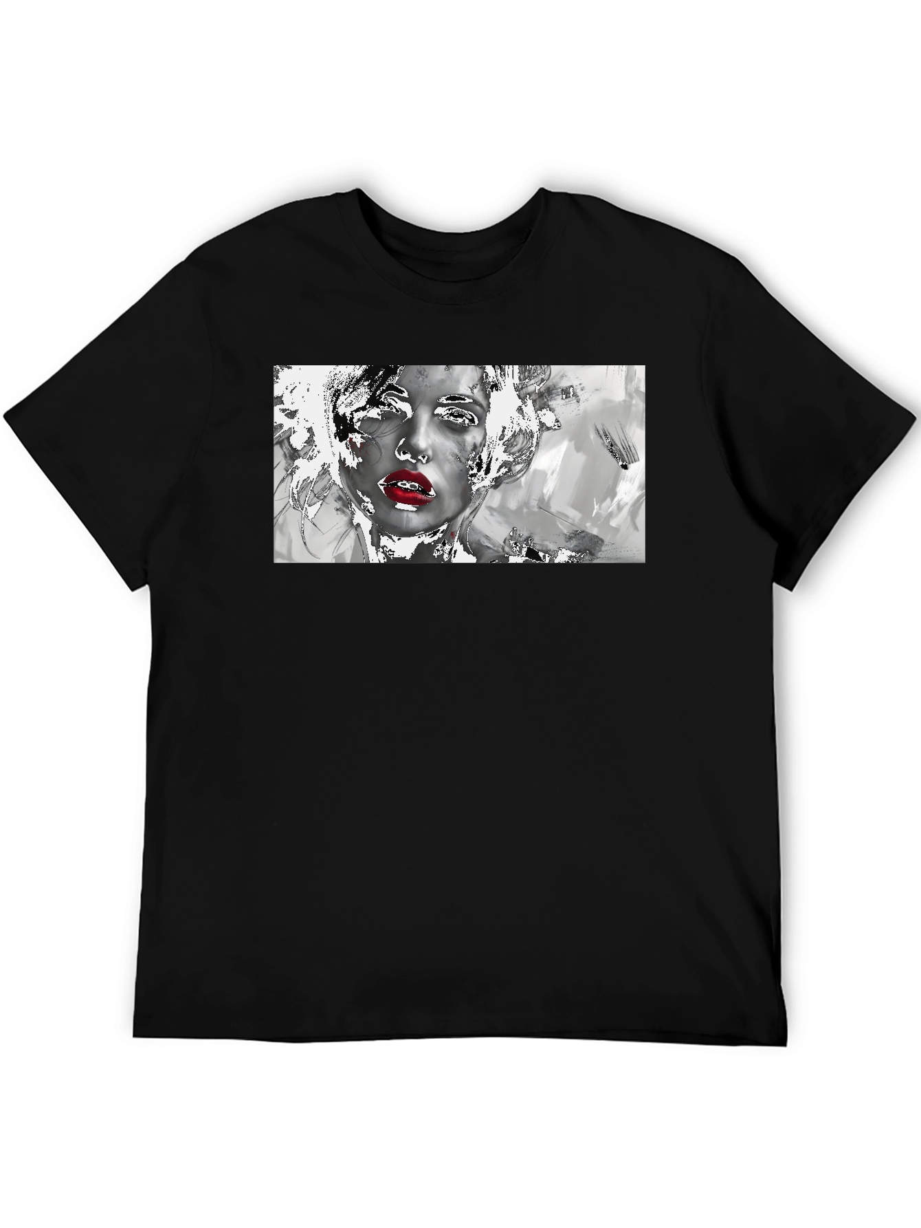 Black Abstract Art Graphic Tee - Black Cotton Blend view 5