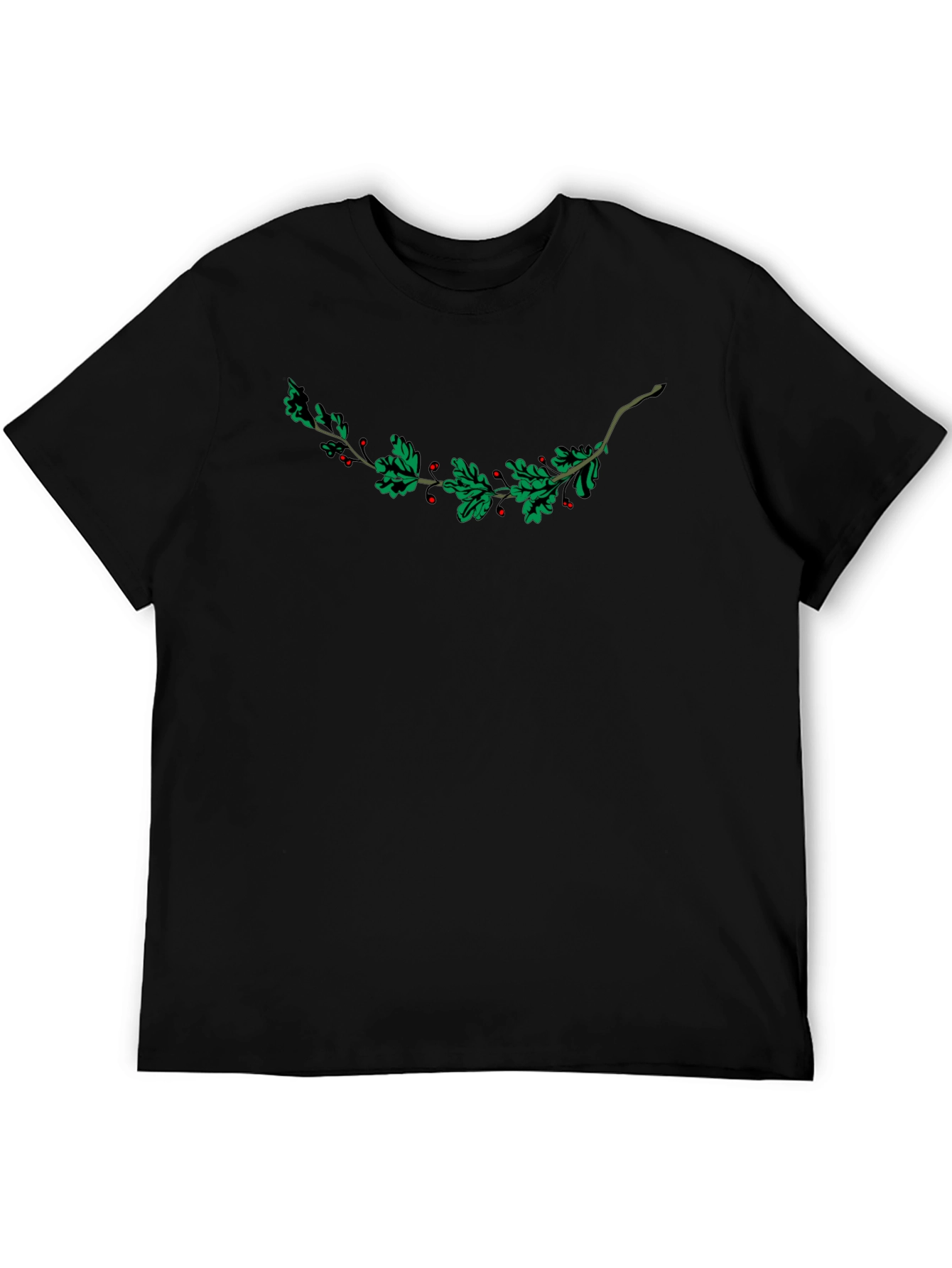 Black Festive Holly Berry Branch Graphic Tee - Black view 5