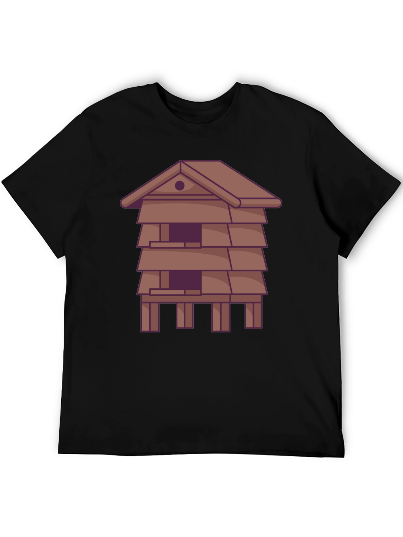 Black Unique T-Shirt with Stylized House Graphic view 5