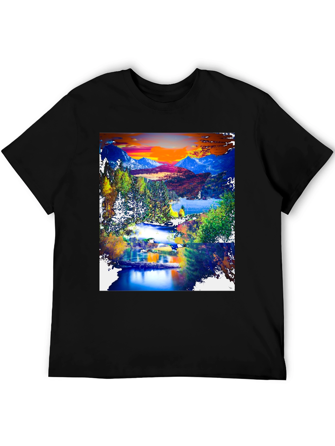 Black Nature's Canvas Tee: Mountain Lake Design view 5