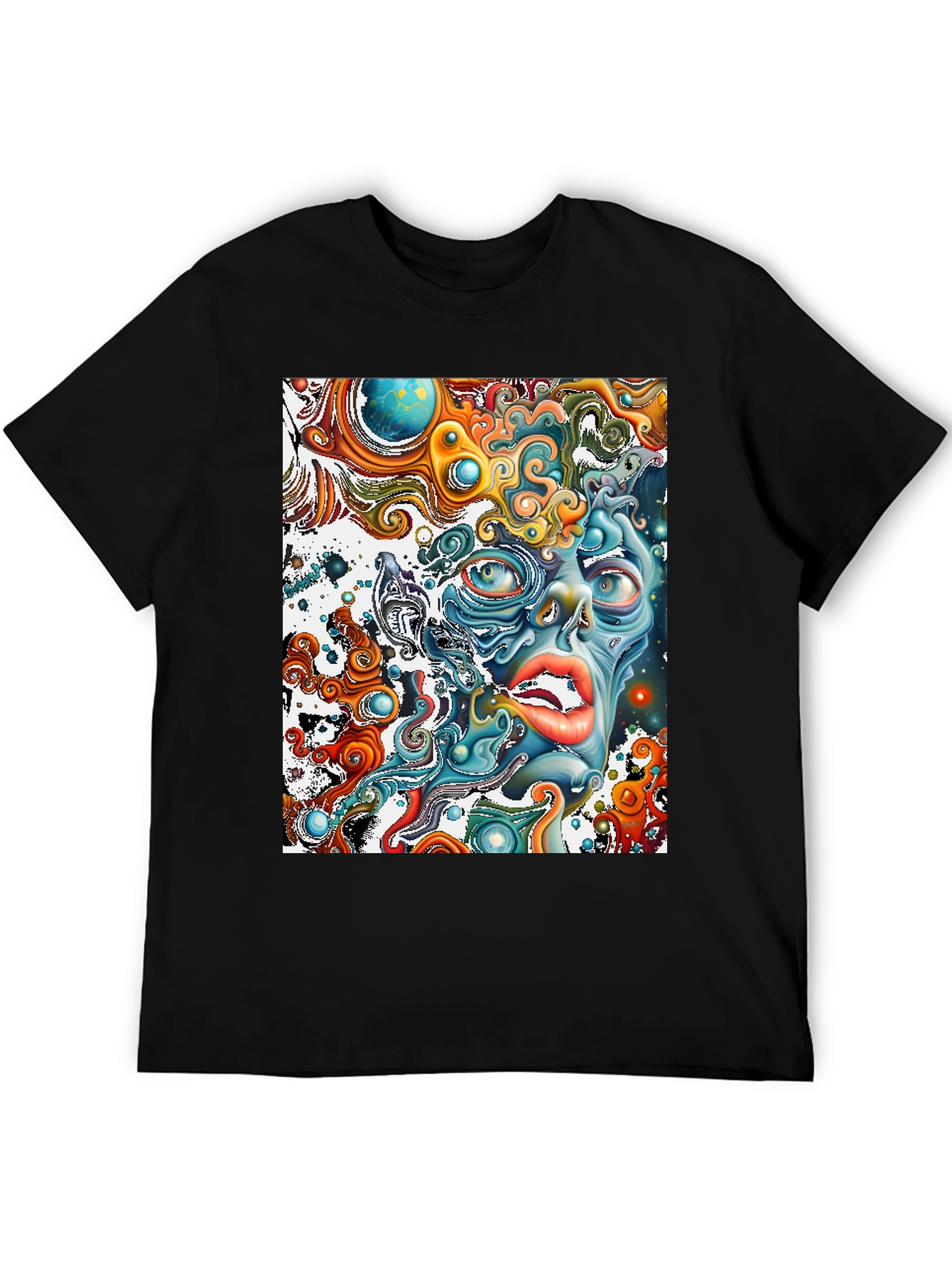 Black Surreal Face Graphic T-Shirt - Black view 5