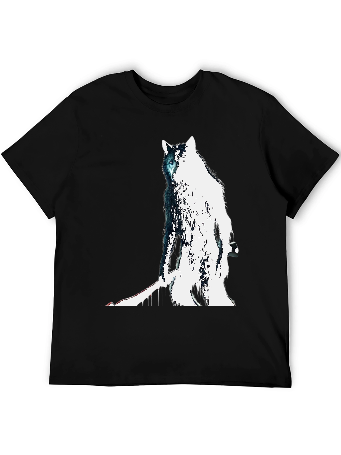 Black Wolf Graphic Print Tee - Men's Black T-Shirt view 5