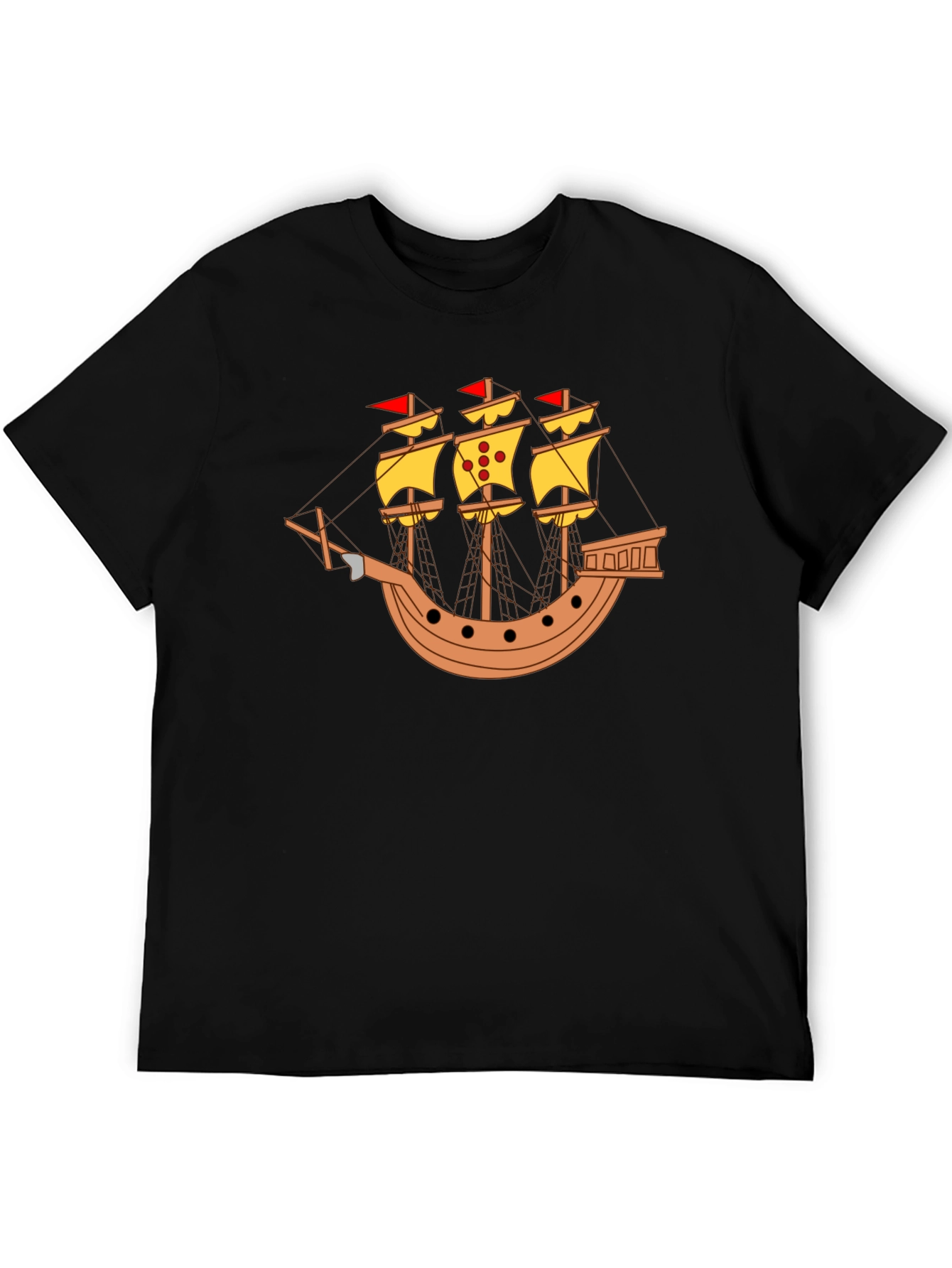 Black Black T-Shirt with Pirate Ship Design view 5