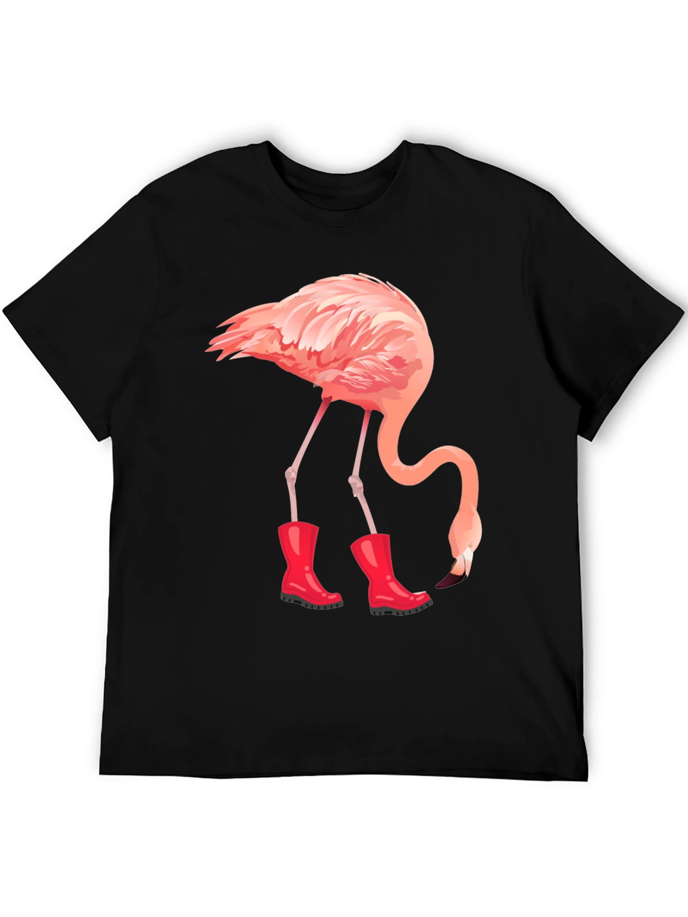 Black Flamingo in Boots Graphic Tee - Quirky Unisex T-Shirt view 5