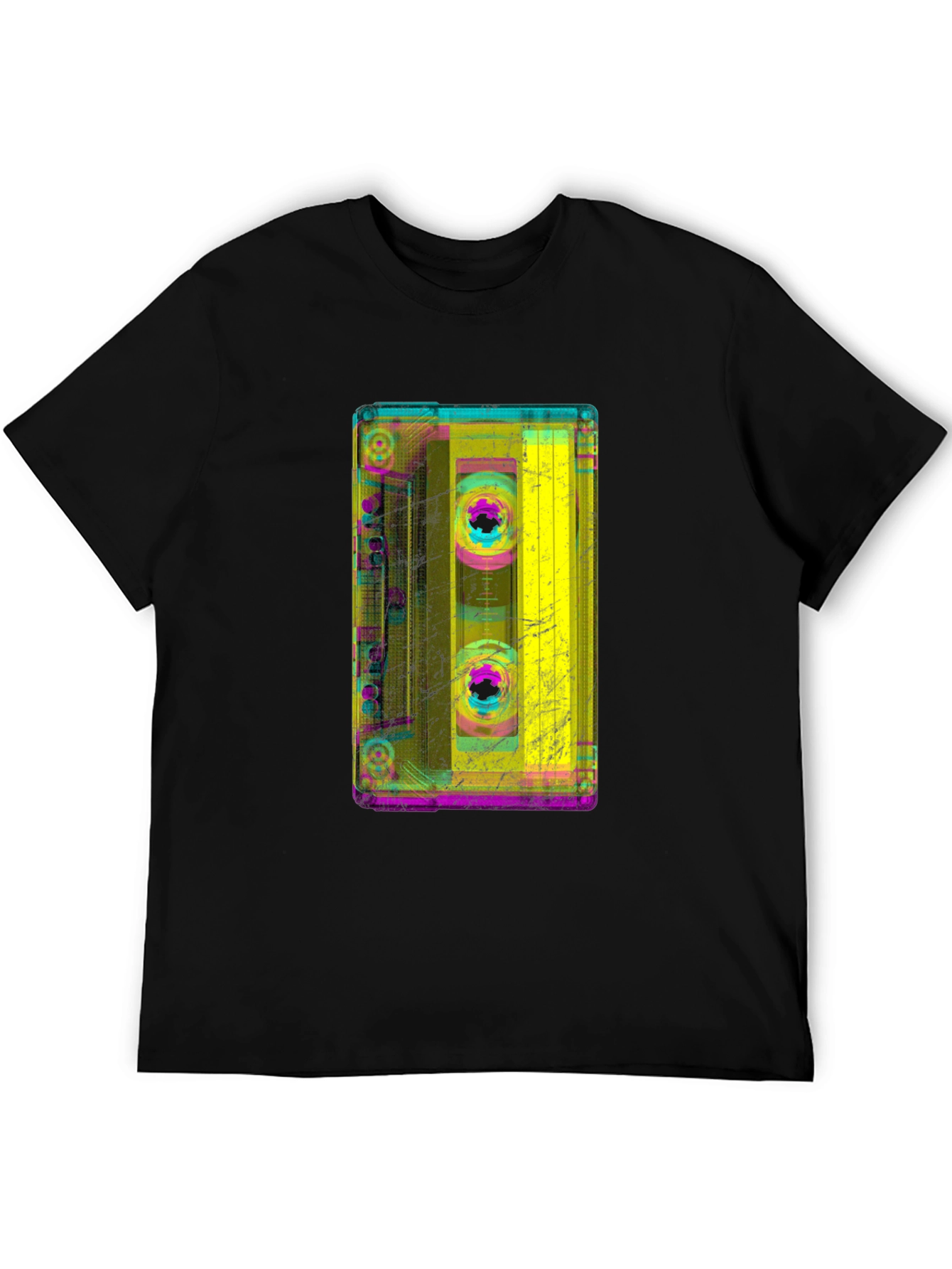 Black Retro Cassette Tape Graphic Tee - Black Cotton T-Shirt view 5