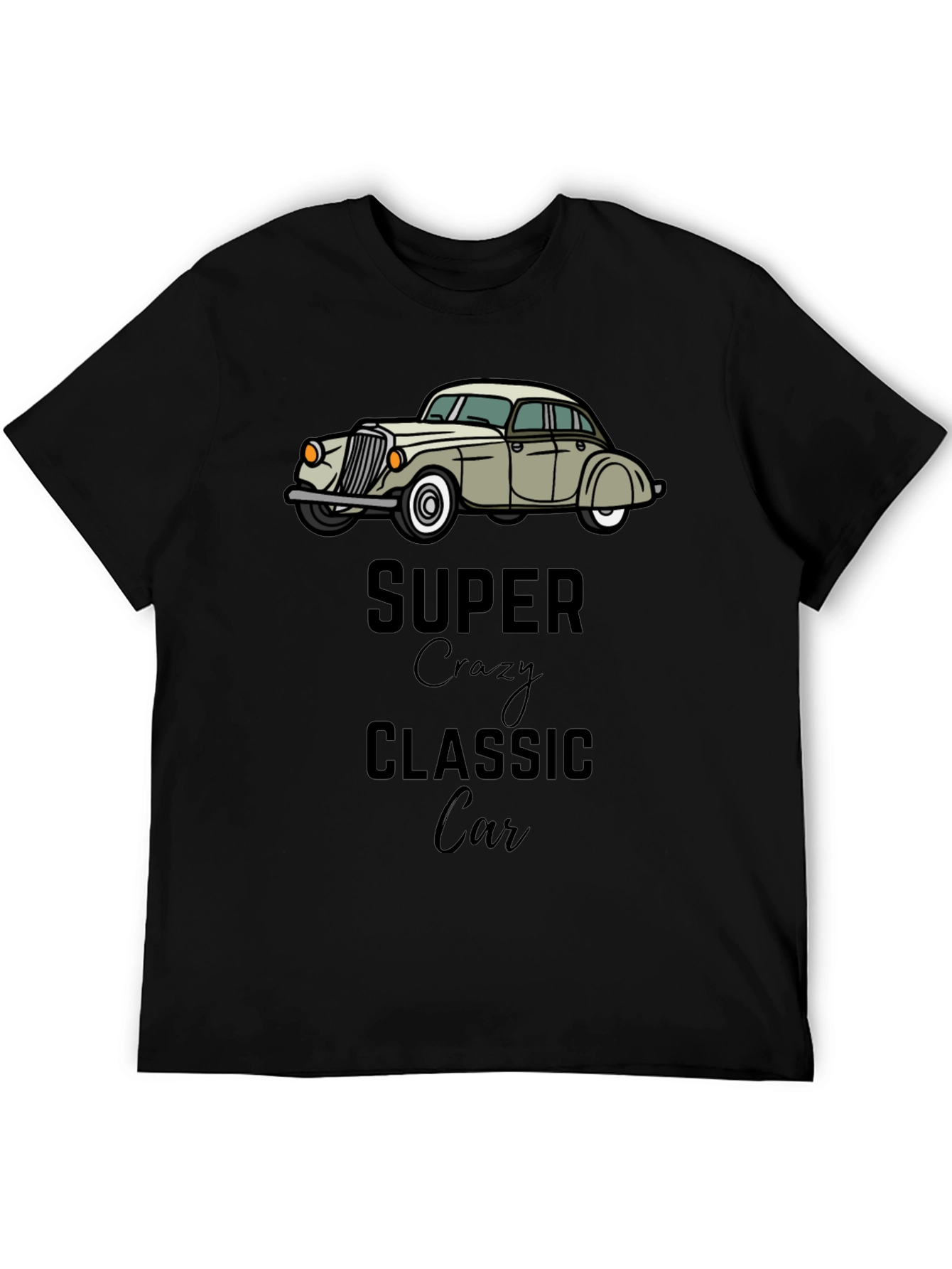 Black Super Crazy Classic Car Black T-Shirt view 5