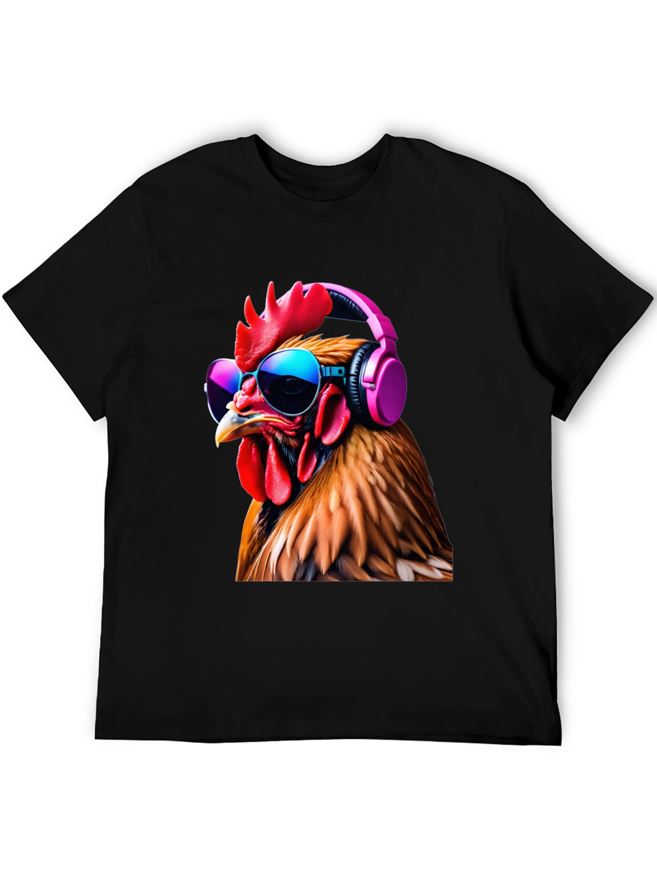 Black Cool Chicken T-Shirt with Headphones and Sunglasses view 5
