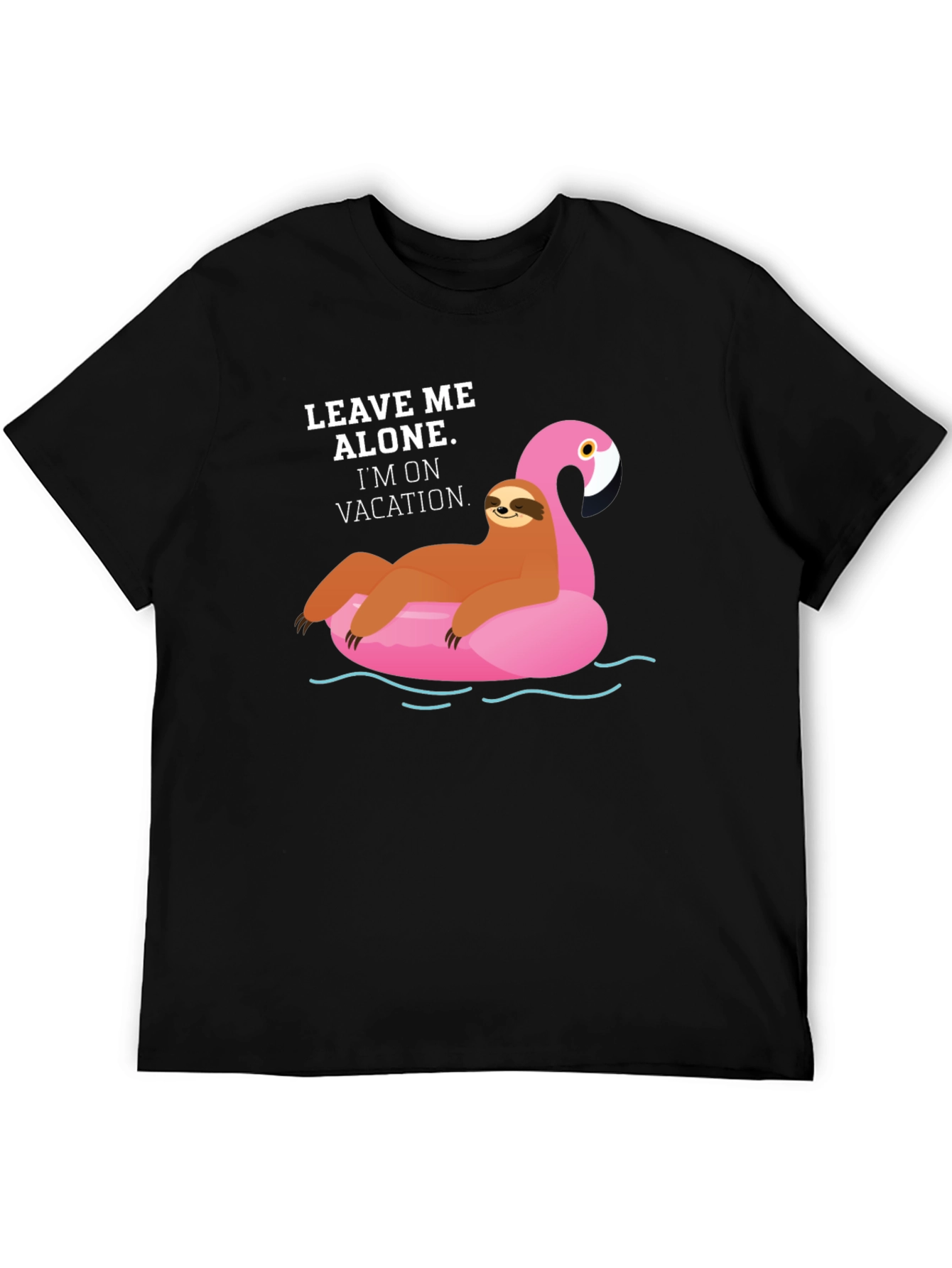 Black Vacation Sloth Flamingo Graphic T-Shirt view 5
